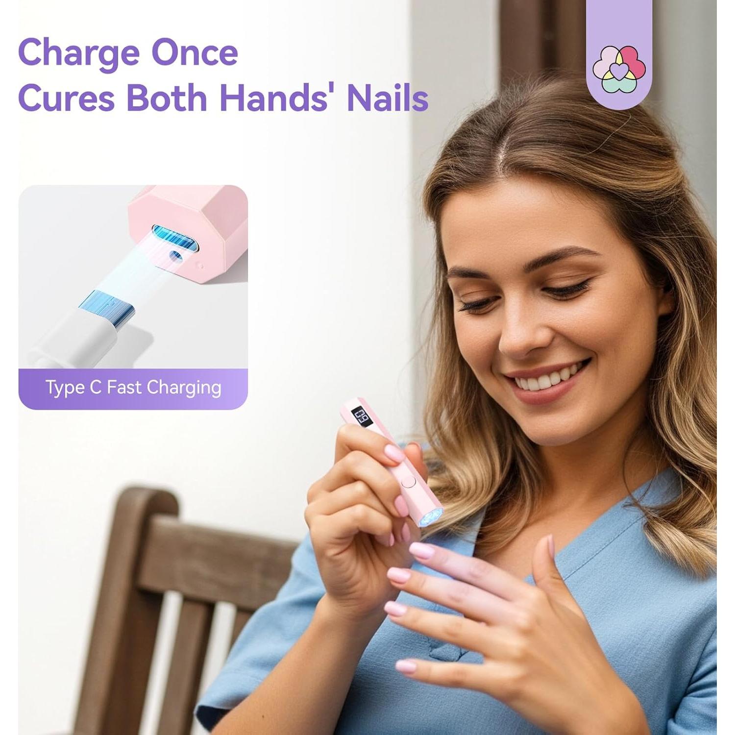 SAVILAND Essentials UV Light for Gel Nails: Flash Cure Lamp Nail Dryer with Dual Timer Setting LCD Display Screen Rechargeable Mini Gel Nail Lamp Nail Tech Must Haves Nail Supplies for Manicure