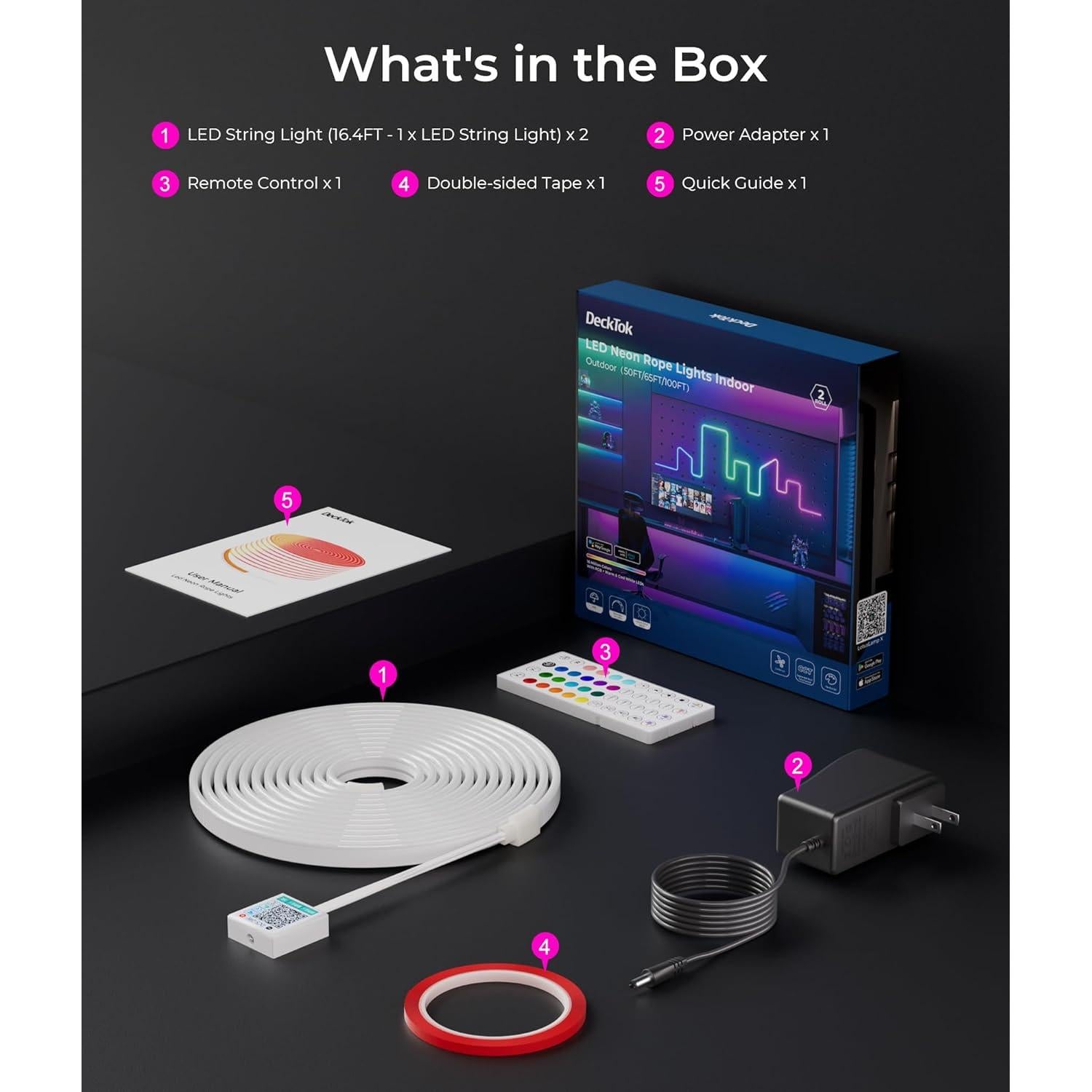 Luces de Cuerda LED RGB 5M DeckTok - Control Remoto y App