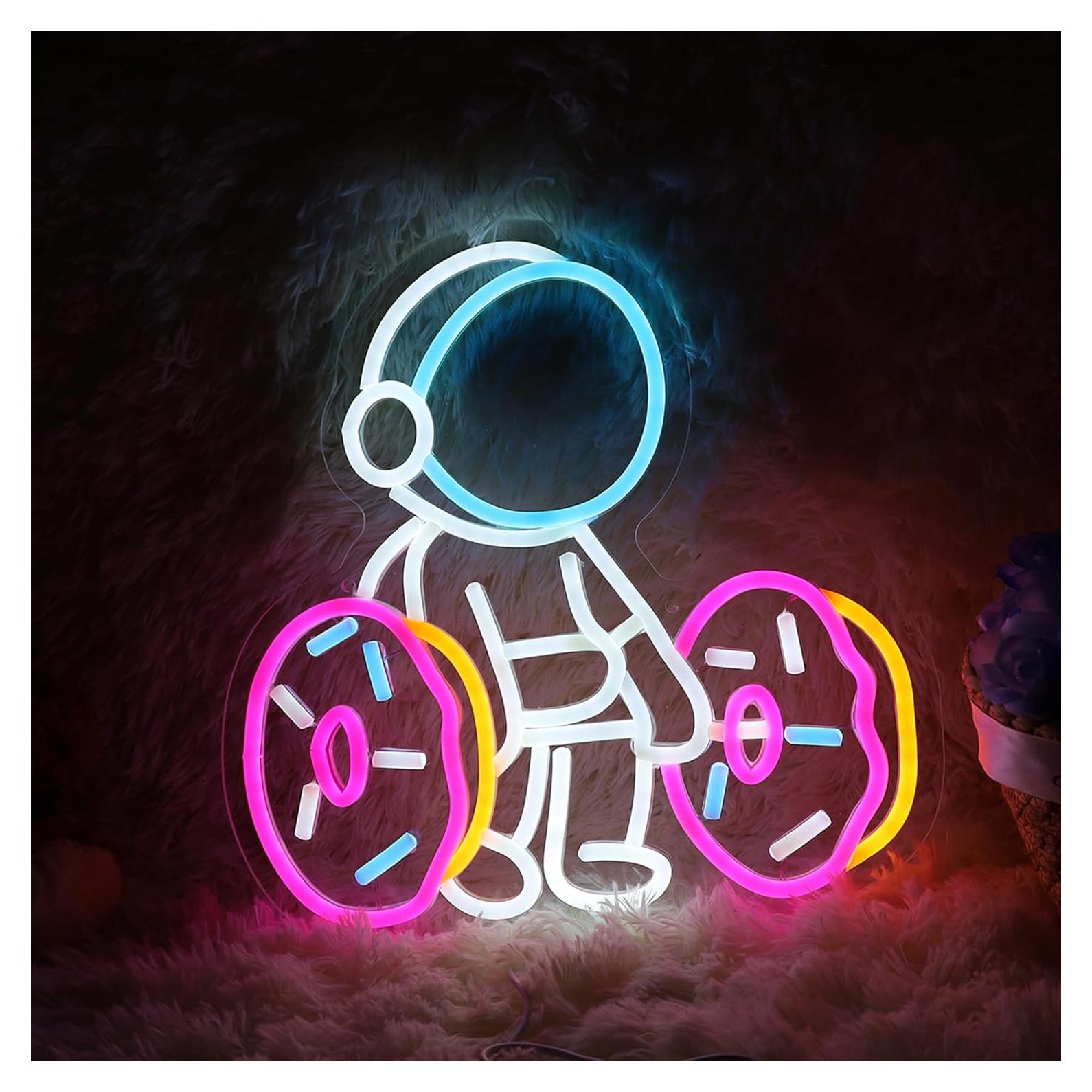 Luz de Neón LED Astronauta Levantando Donut 31.75 cm