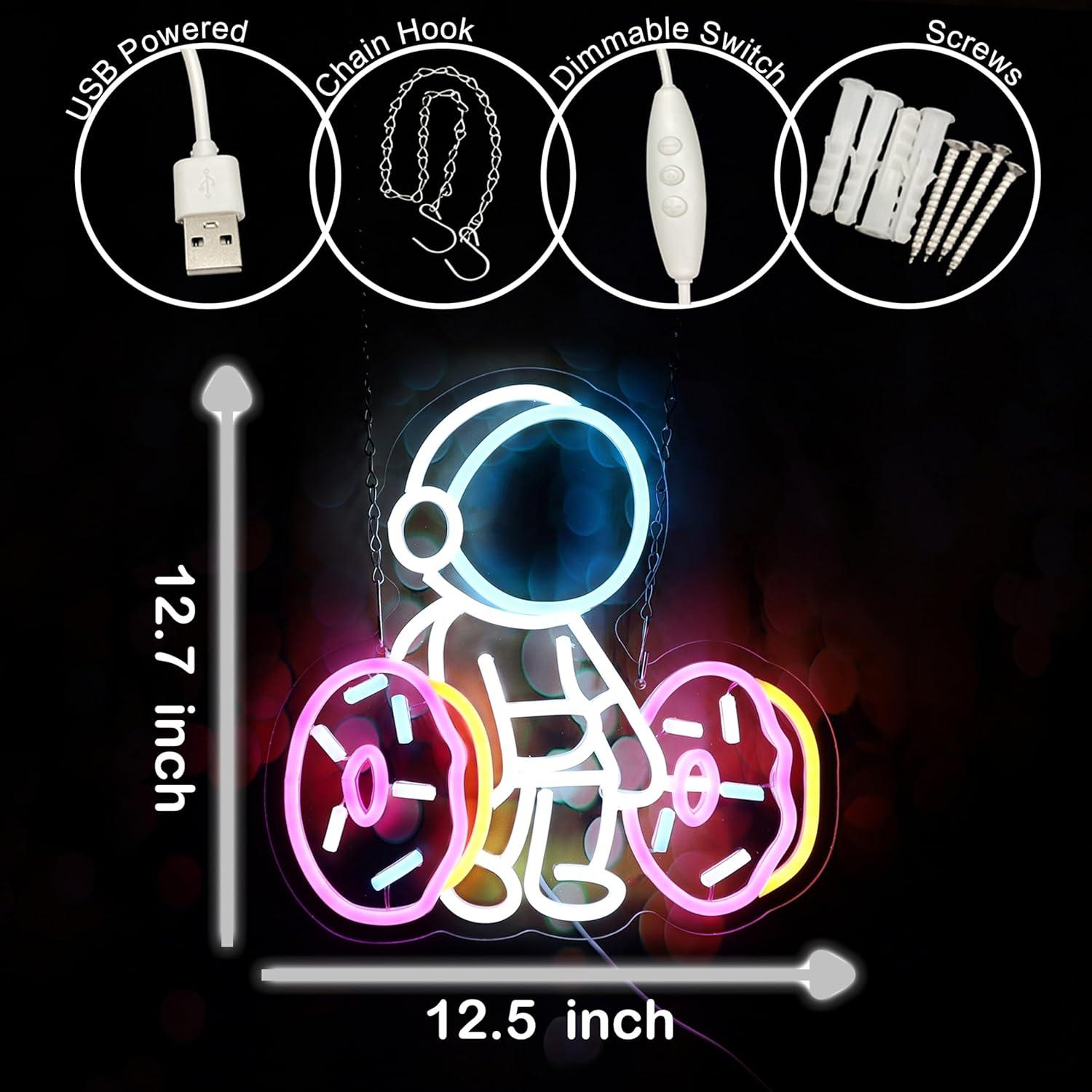 Luz de Neón LED Astronauta Levantando Donut 31.75 cm