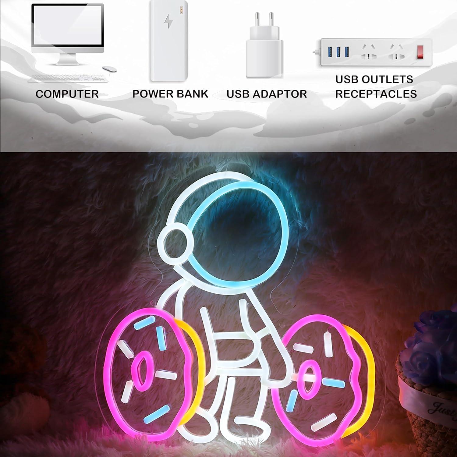 Luz de Neón LED Astronauta Levantando Donut 31.75 cm