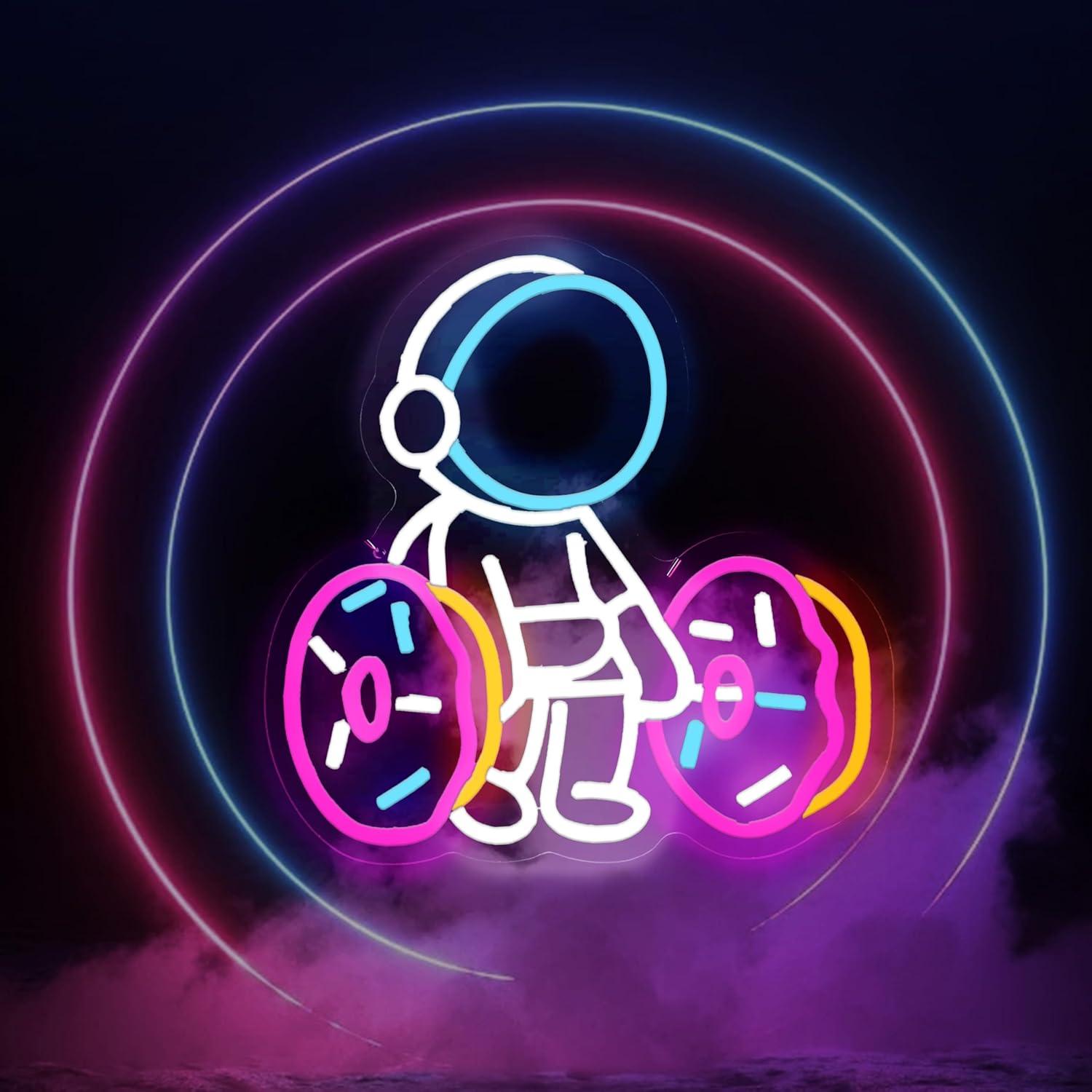 Luz de Neón LED Astronauta Levantando Donut 31.75 cm