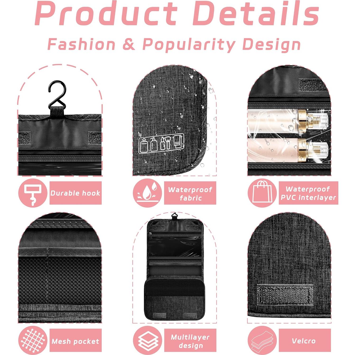 Bolsa de Aseo Colgante Impermeable 24.6x10.2x17.3cm Negro