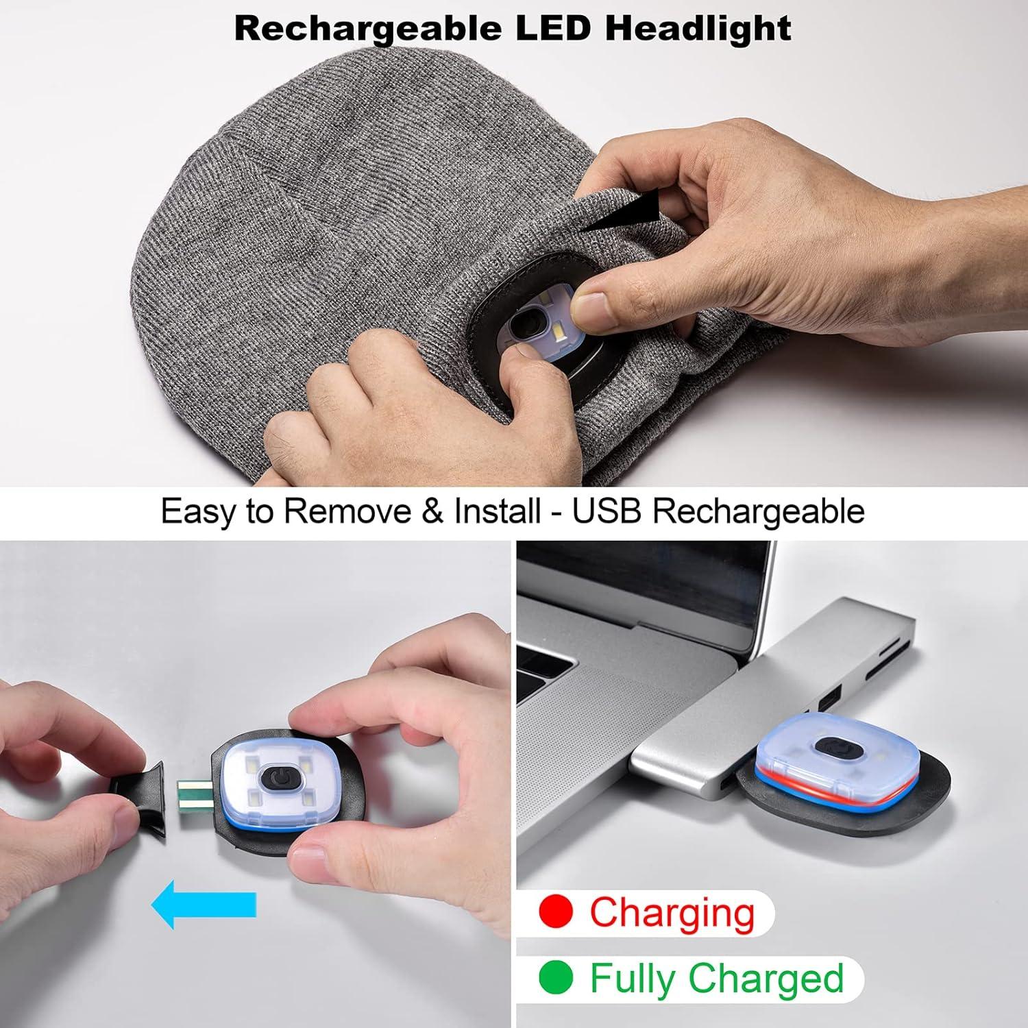 Gorro de lana con luz LED Attikee unisex gris recargable