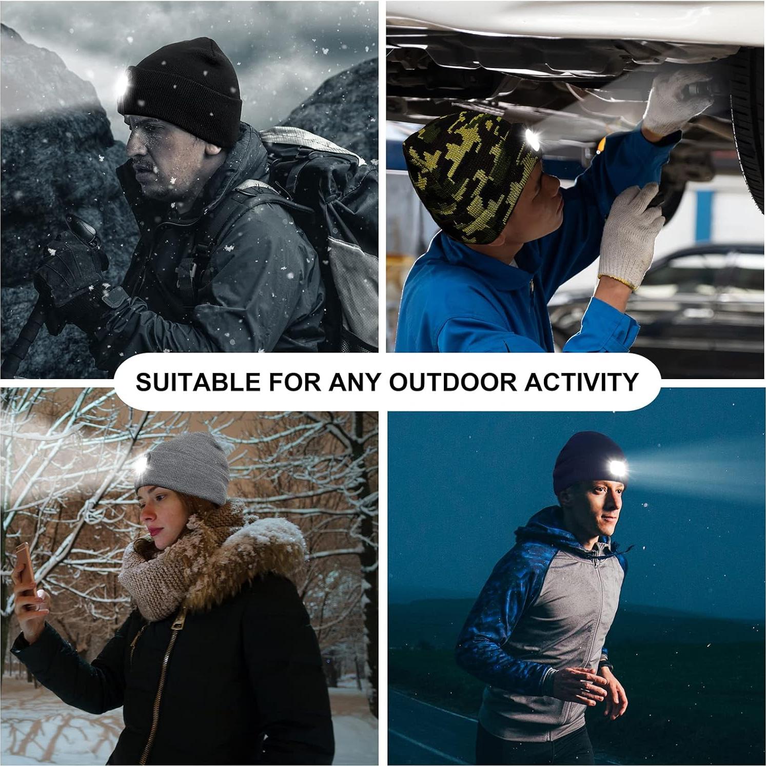 Gorro de lana con luz LED Attikee unisex gris recargable