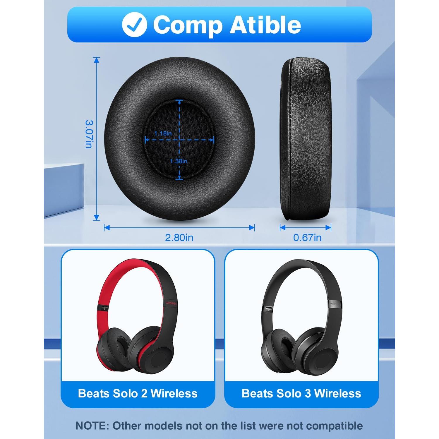 Almohadillas de Reemplazo Link Dream para Auriculares Beats Solo 2/3 - Espuma de Memoria Negra