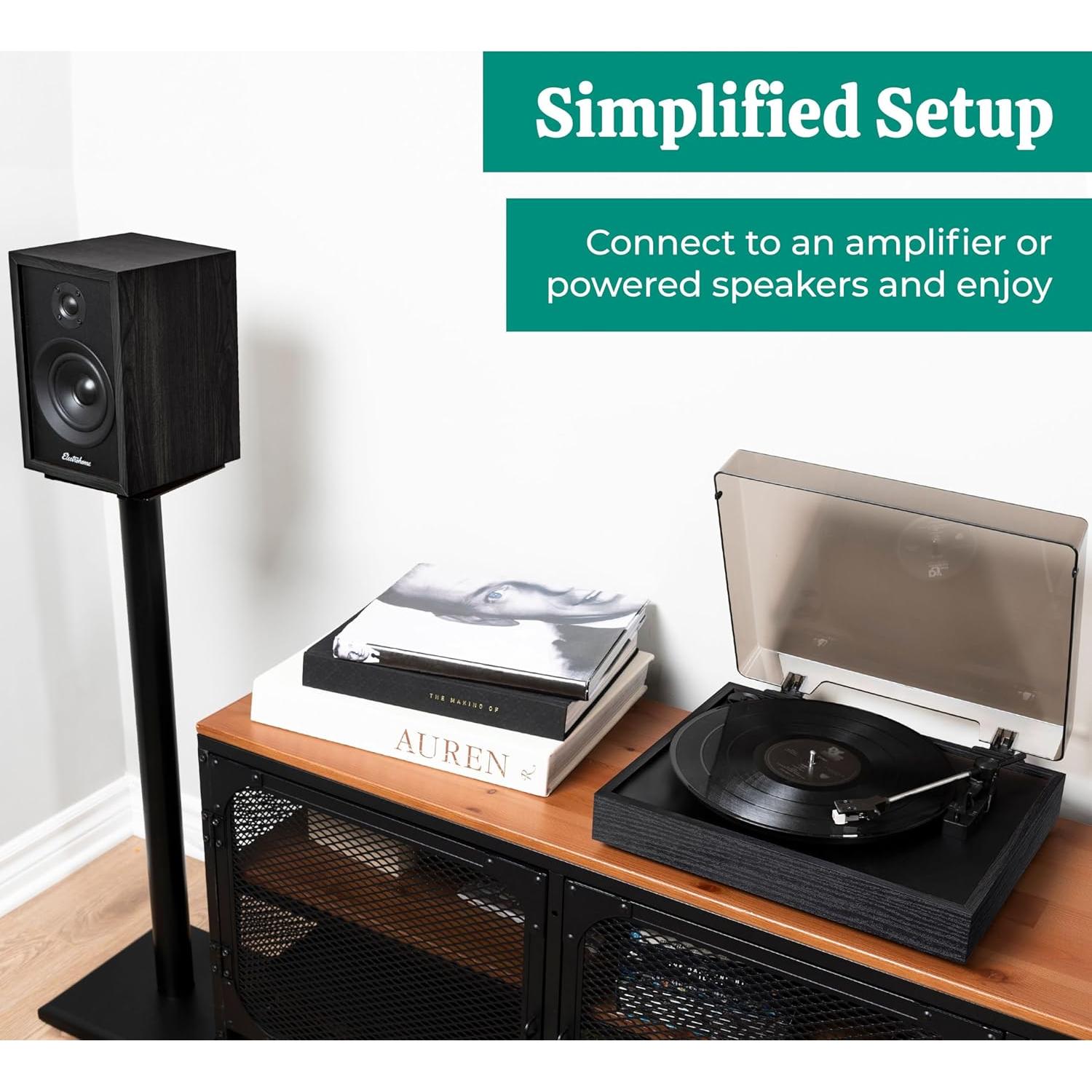 Reproductor de Vinilo Electrohome Montrose RR35B con Estiló Audio-Technica