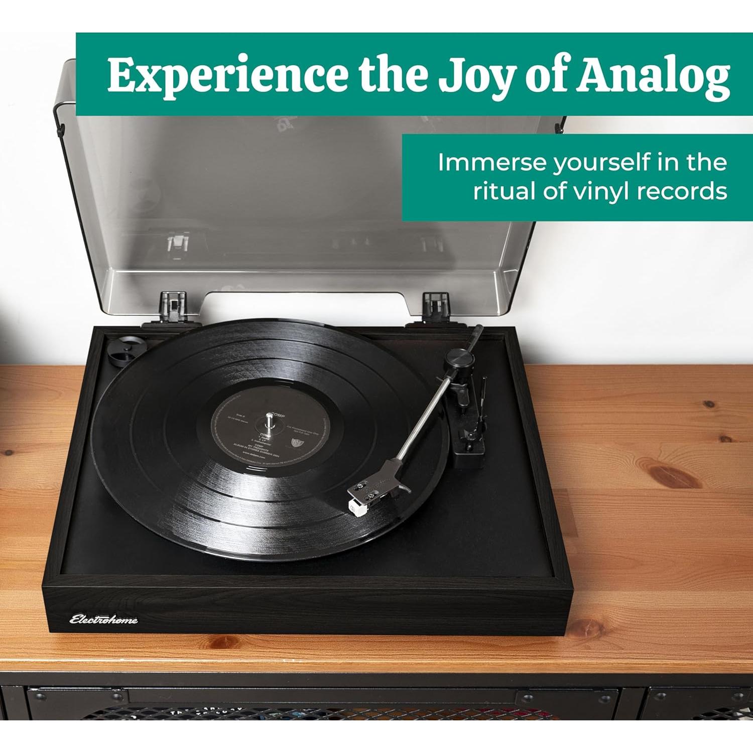 Reproductor de Vinilo Electrohome Montrose RR35B con Estiló Audio-Technica