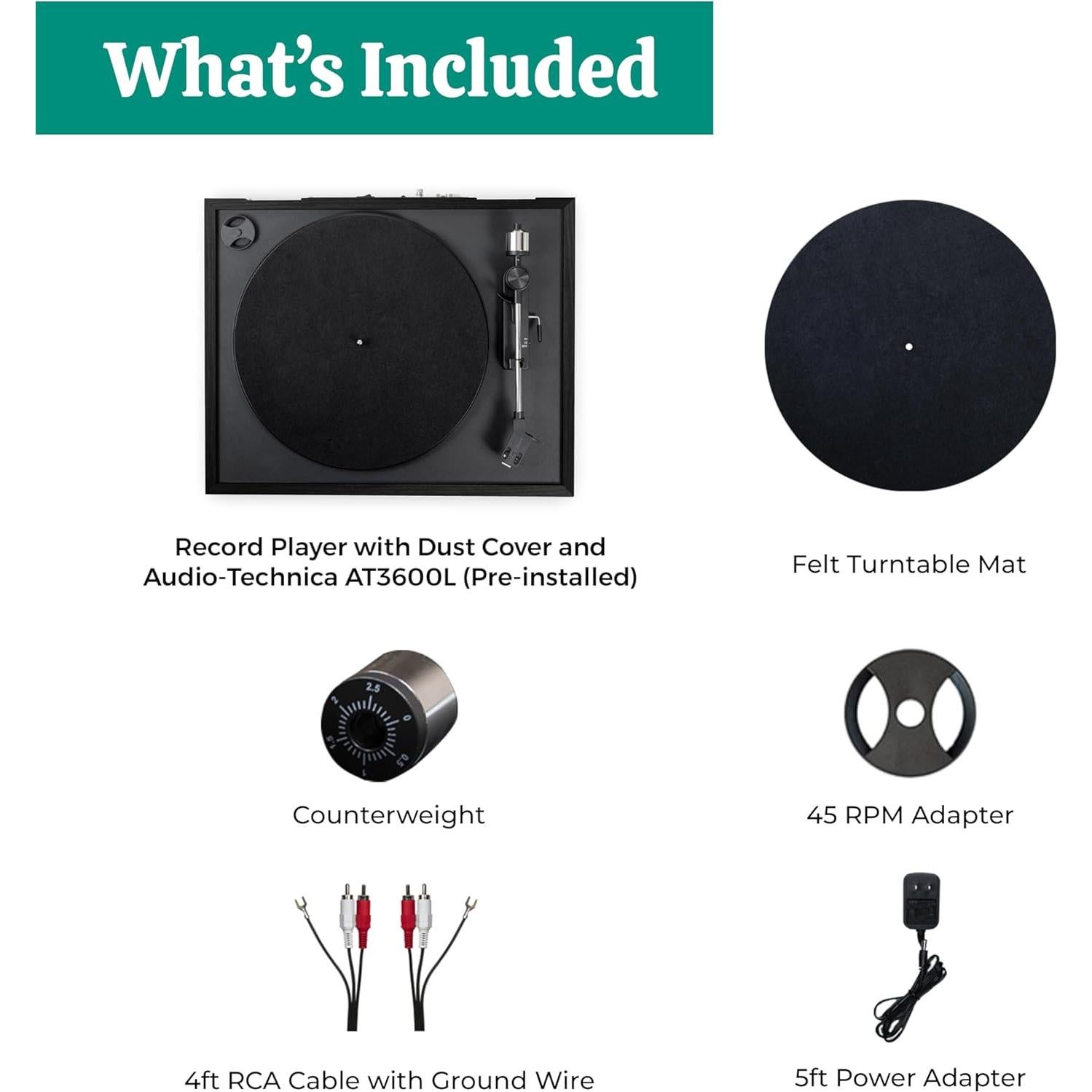 Reproductor de Vinilo Electrohome Montrose RR35B con Estiló Audio-Technica
