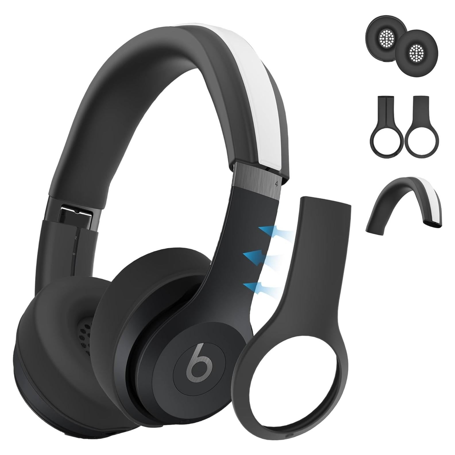 Funda de Silicona 3 en 1 SKRVGOJFG para Auriculares Beats Solo 4 - Negro