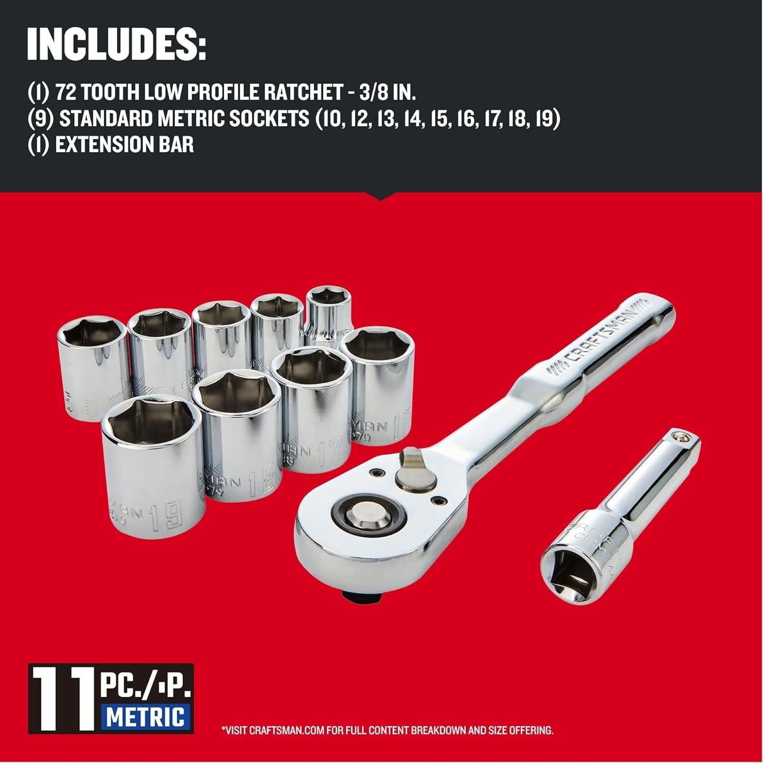 Juego de Enchufes Craftsman 11 Piezas Métrico 3/8" Ratchet
