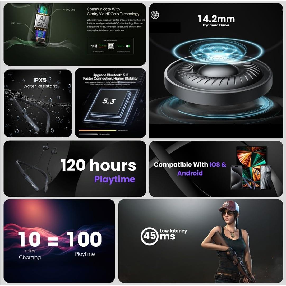 Auriculares Bluetooth 5.3 QUOPICO N22 Diadema IPX5 120H