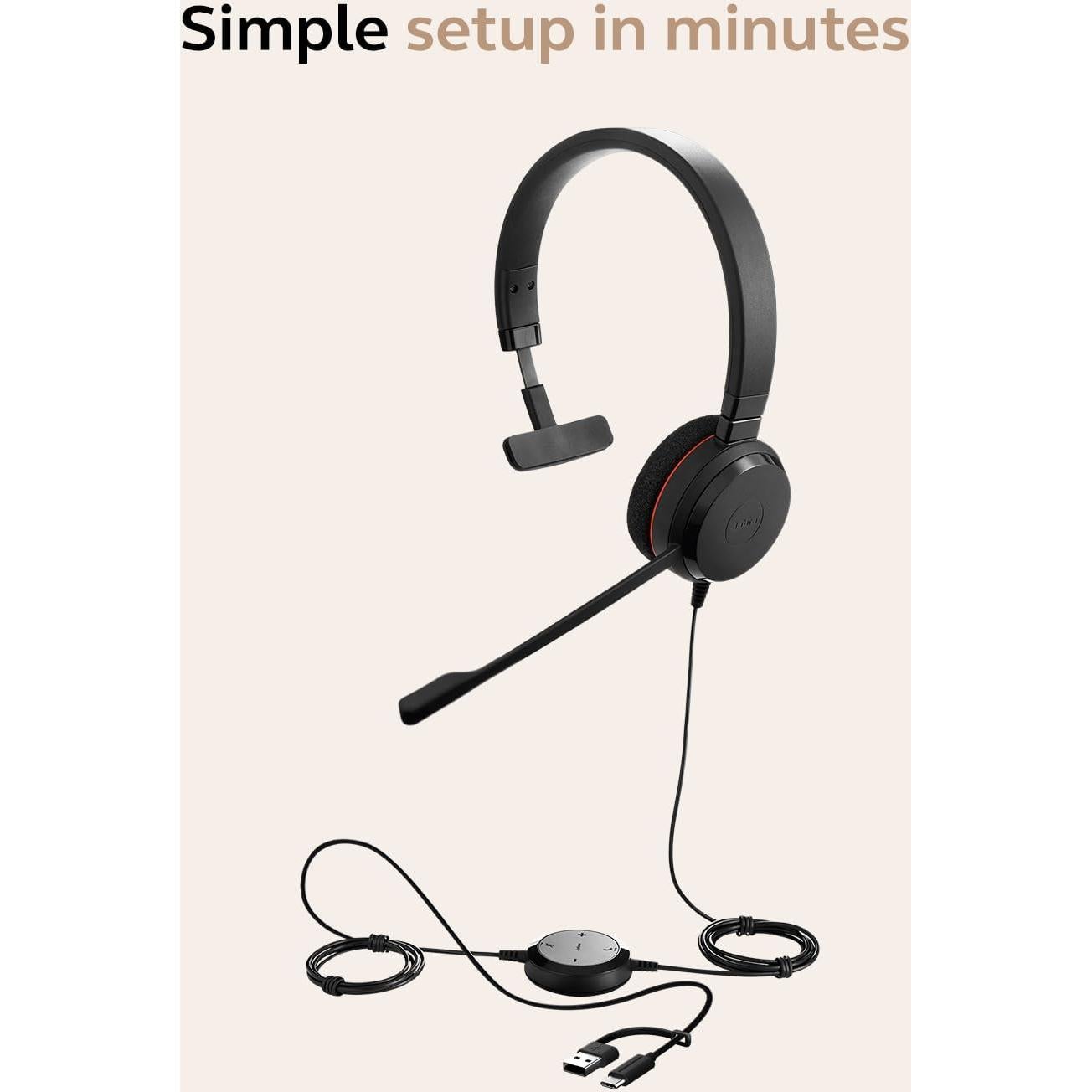 Auricular Jabra Evolve 20 con Cable USB-C/A - Oficina y Trabajo