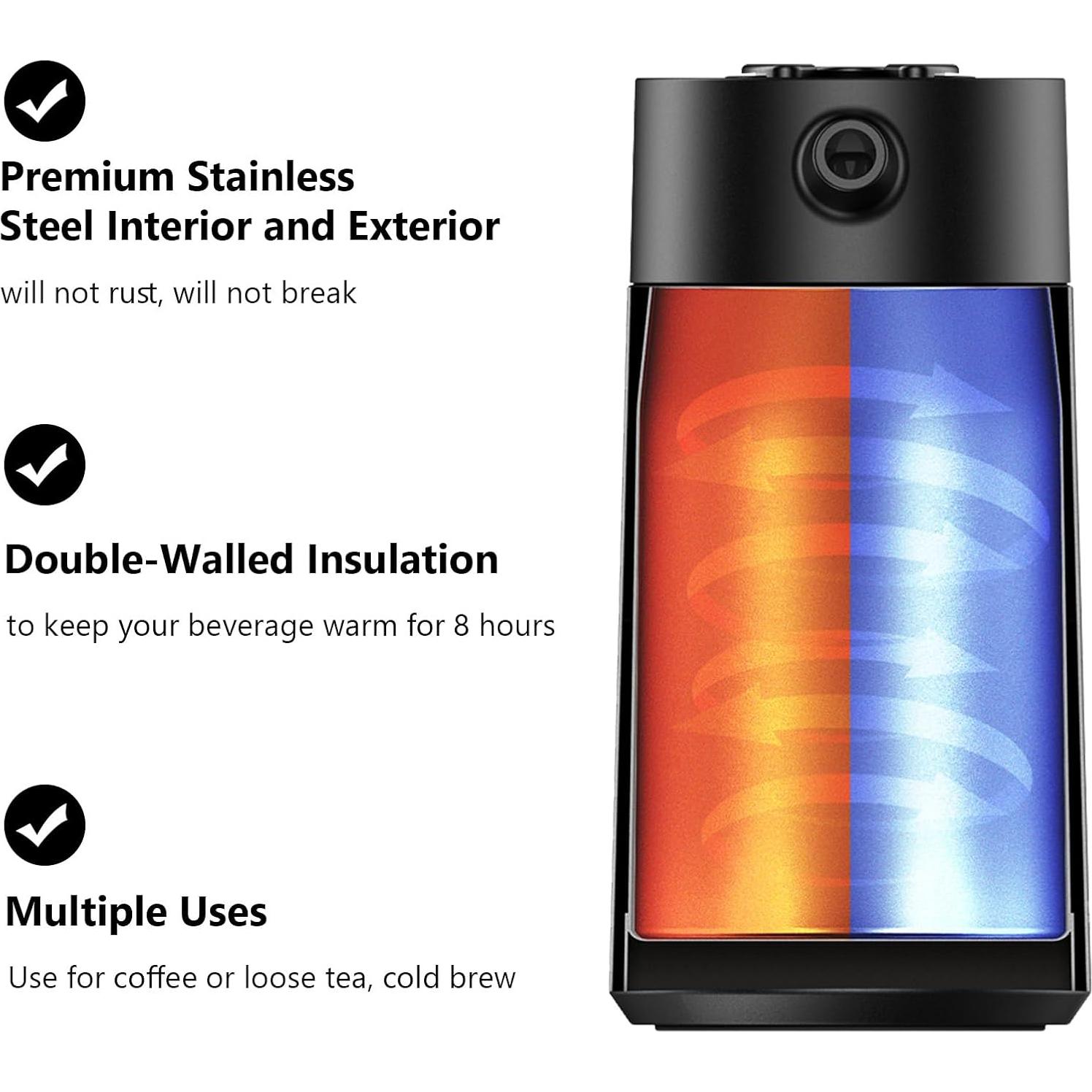 Cafetera Prensa Francesa PINKAH 32oz Acero Inoxidable Negro Mate