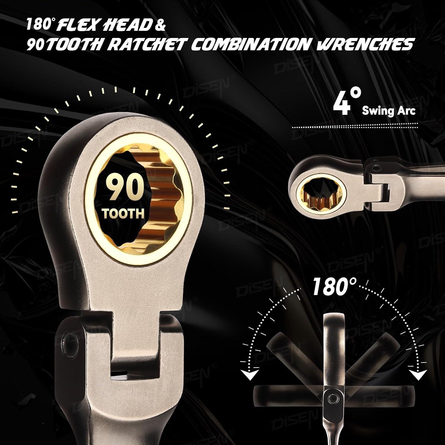 Juego de Llaves Ratchet DISEN 9 Pcs 8-17 mm Flex Cabeza