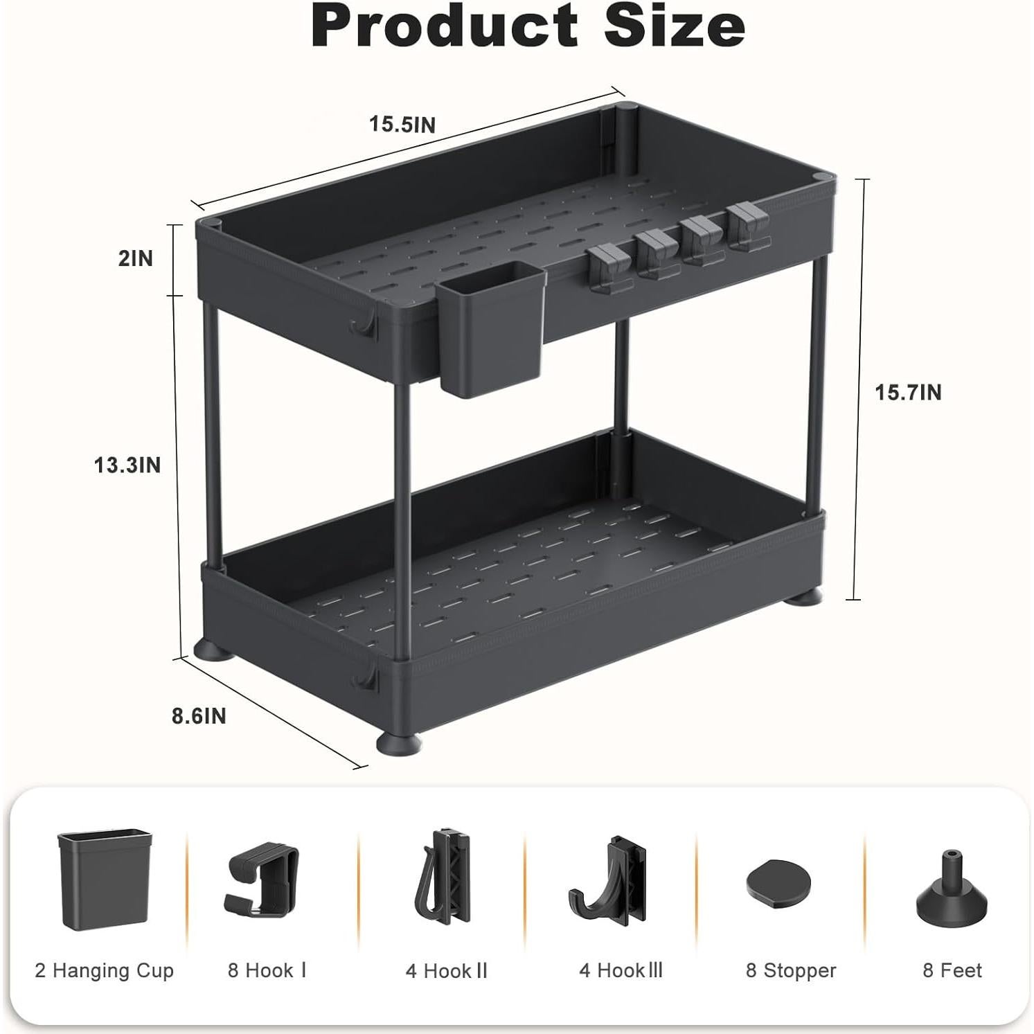 Organizador Bajo Fregadero COYACOOL 2 Niveles Negro 39.4x21.8 cm
