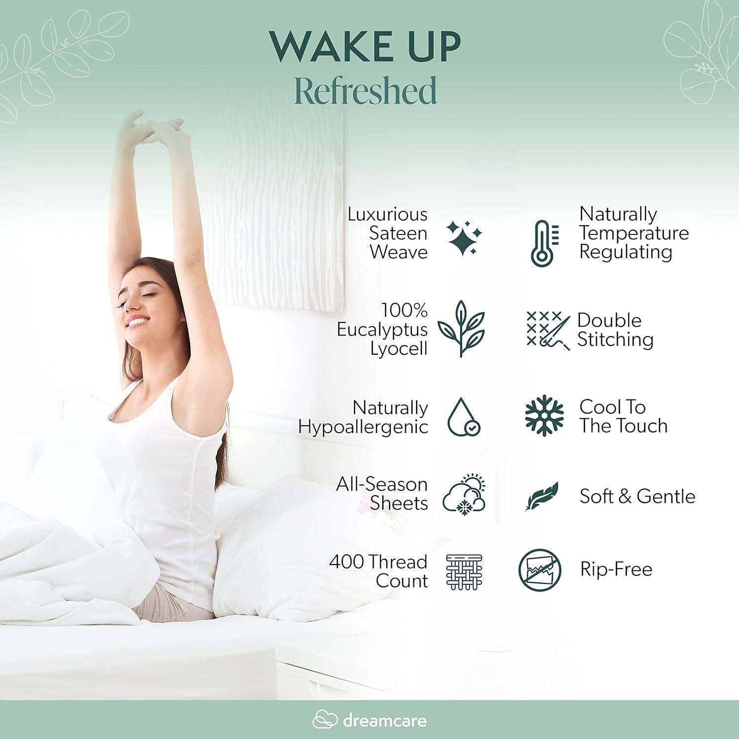 Juego de Sábanas Doble DREAMCARE Eucalipto 100% Tencel 6 Piezas