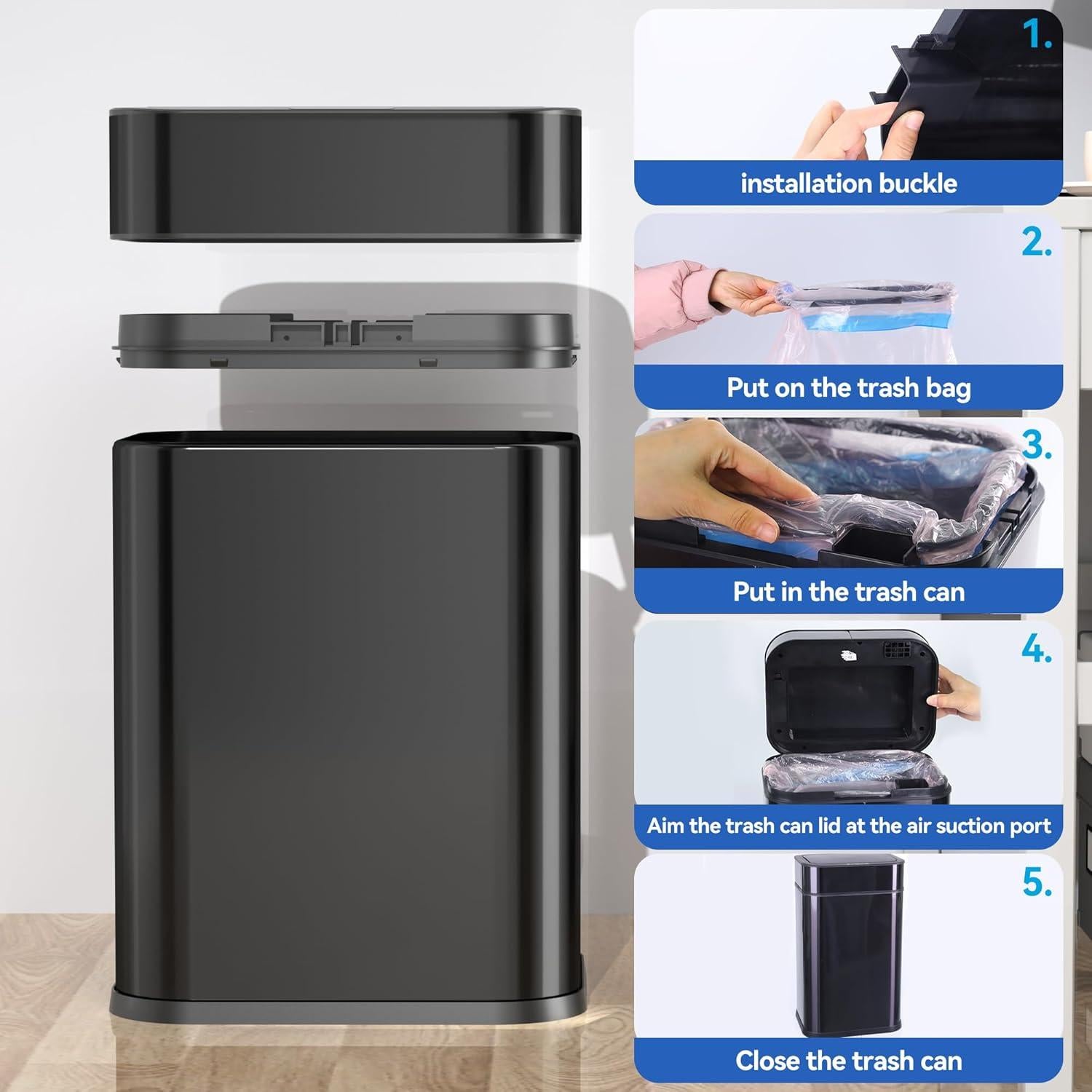 Basurero Automático 6 Galones Aimashi Acero Inoxidable Tapa Silenciosa