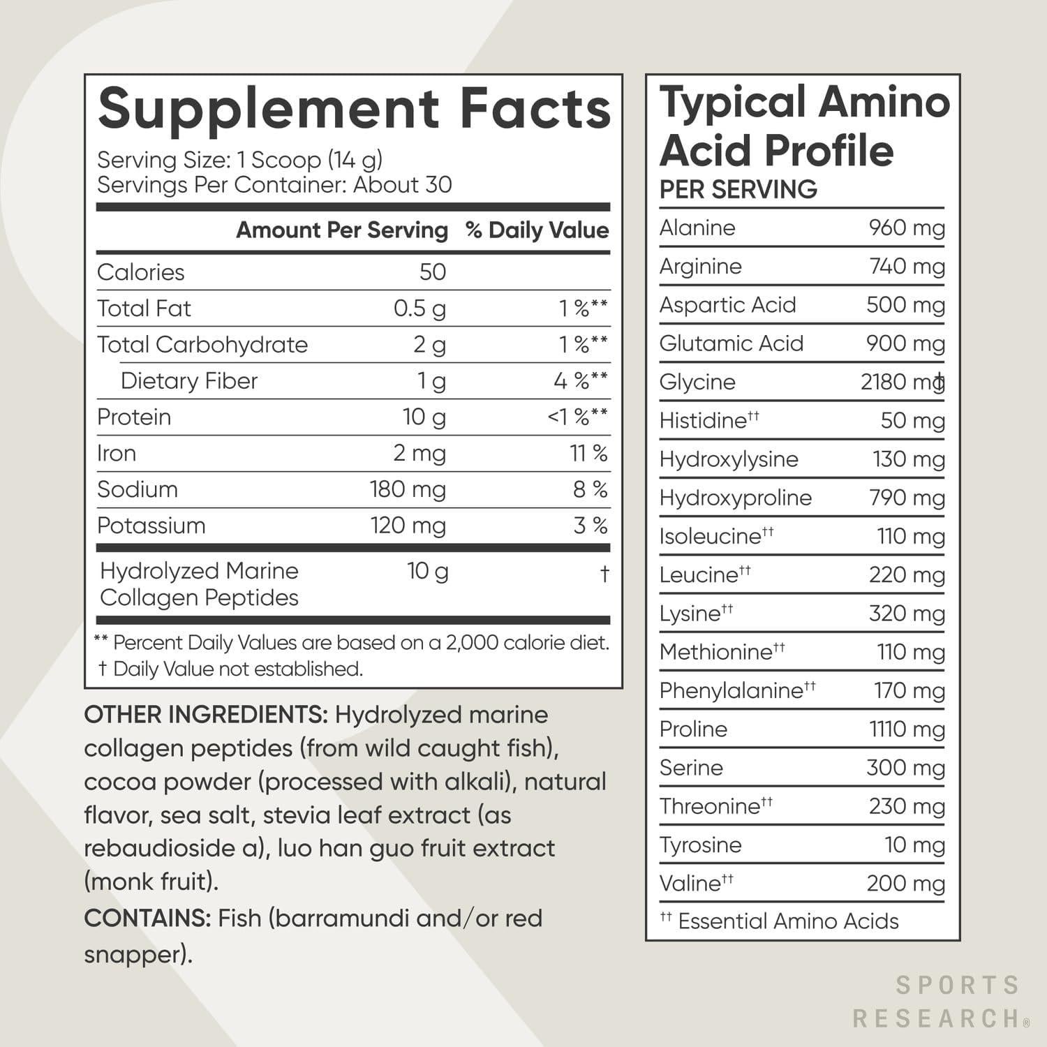 Péptidos de colágeno marino Sports Research 30 Porciones Chocolate