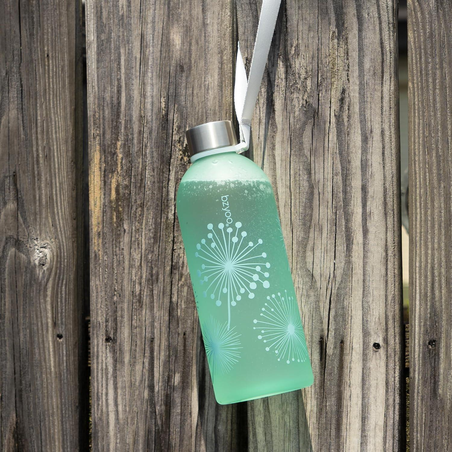 Botella de Agua Bzyoo 1L Verde Diente de León con Marcador de Tiempo