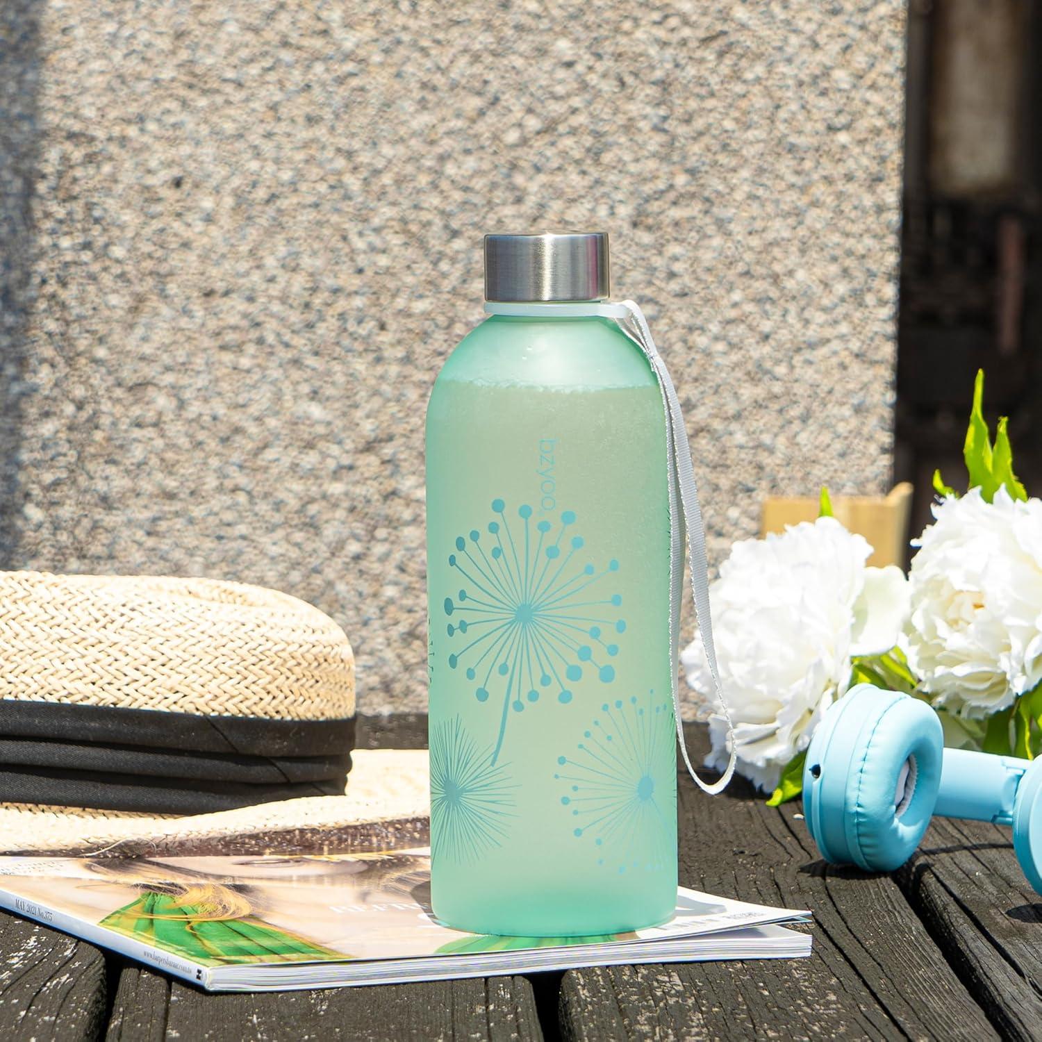 Botella de Agua Bzyoo 1L Verde Diente de León con Marcador de Tiempo