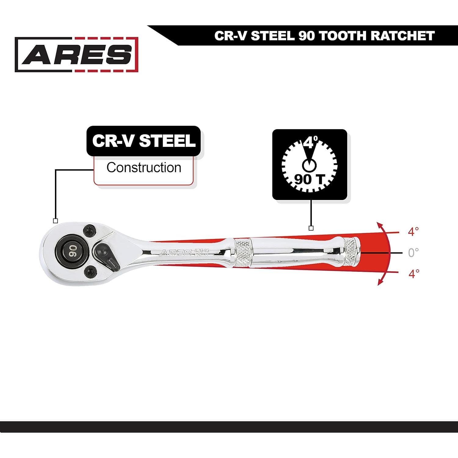 Juego de Carraca ARES 3 Piezas 90 Dientes Acero Cromo
