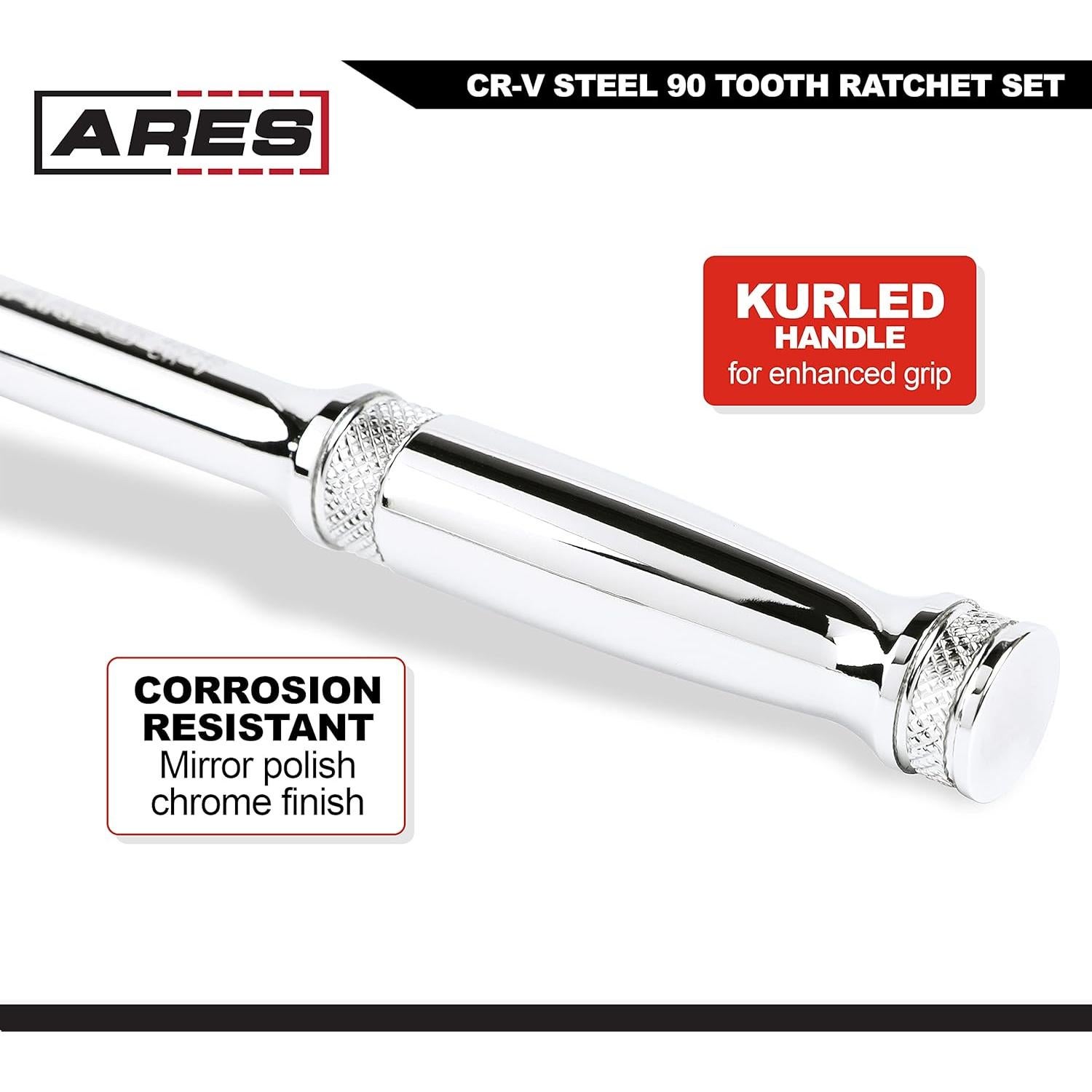 Juego de Carraca ARES 3 Piezas 90 Dientes Acero Cromo