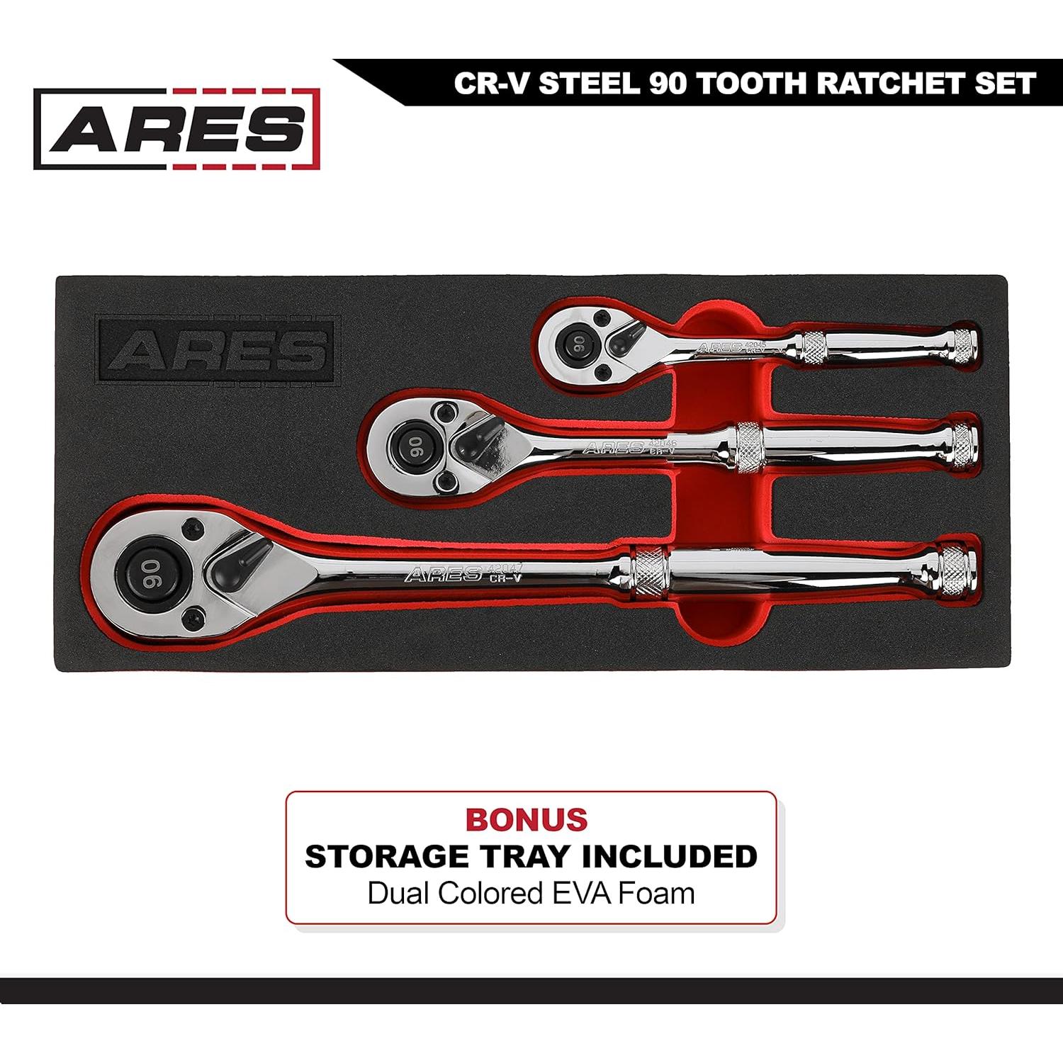 Juego de Carraca ARES 3 Piezas 90 Dientes Acero Cromo