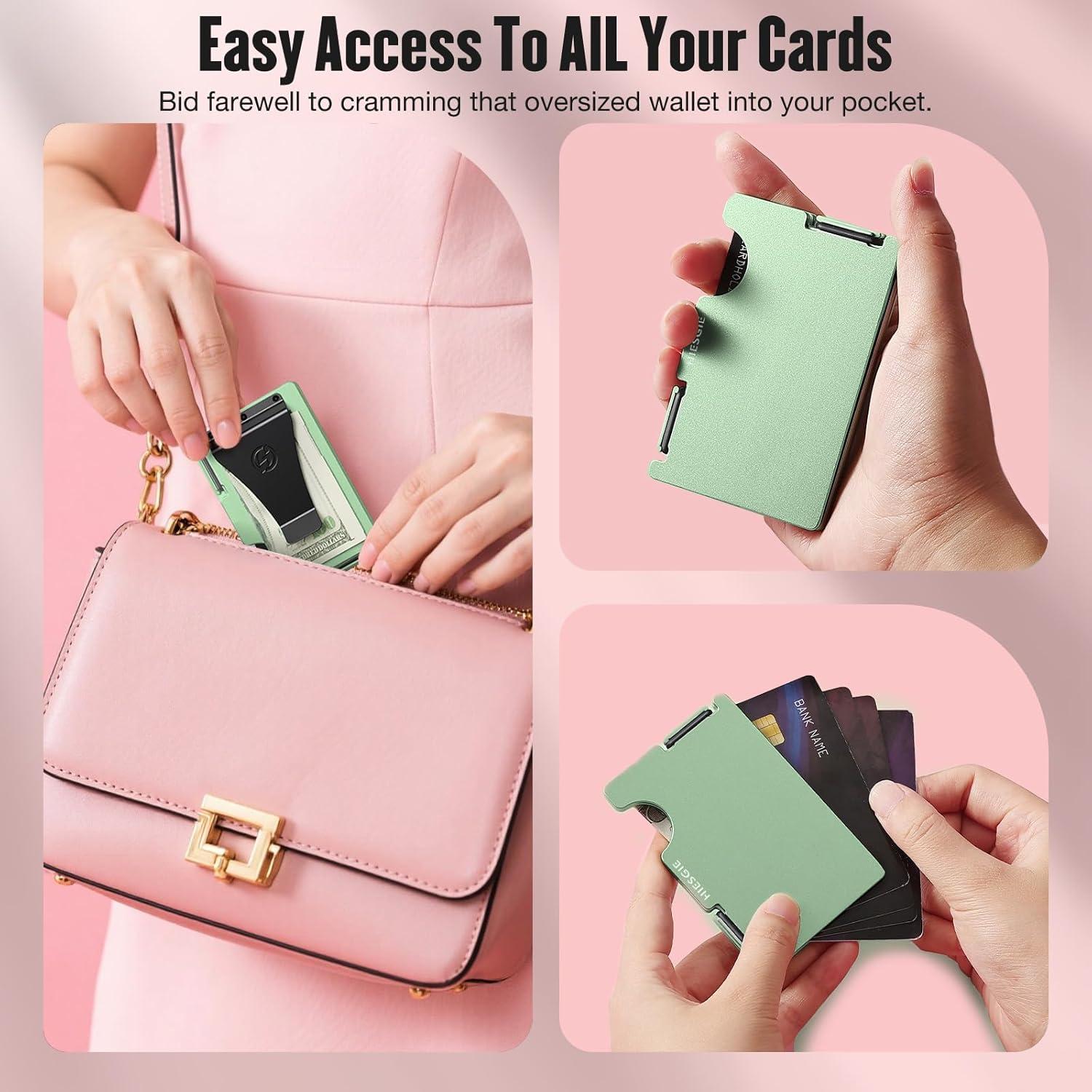 Billetera delgada HIESGIE para mujeres con bloqueo RFID verde