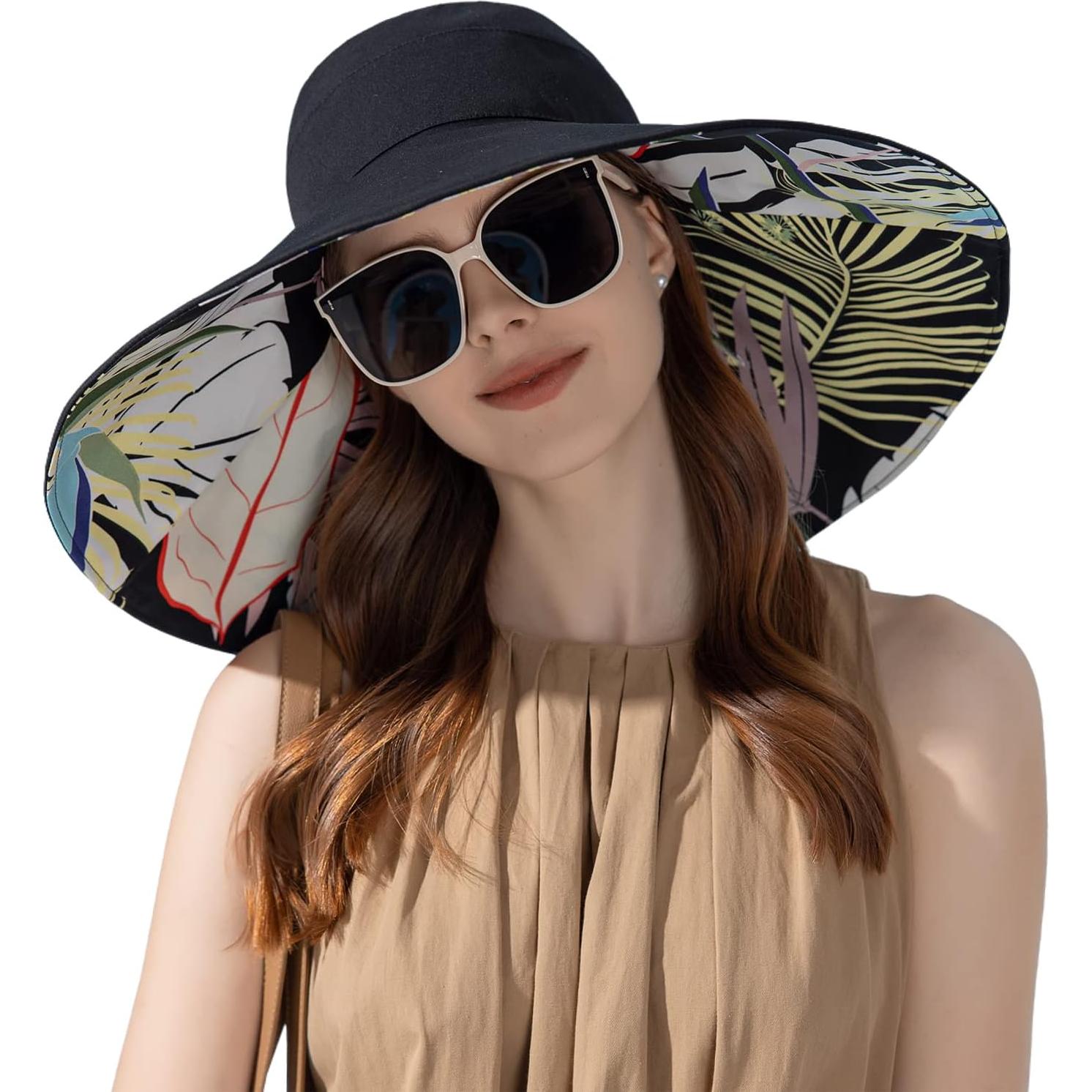 Sombrero de Playa HUAMULAN Reversible Ala Ancha Floral UV