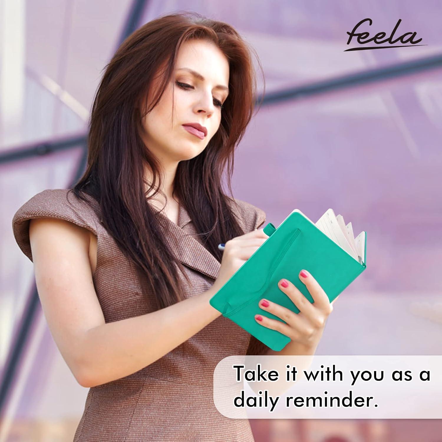 Paquete de 3 Cuadernos Duro Rayado Feela A5 Aqua con 3 Bolígrafos