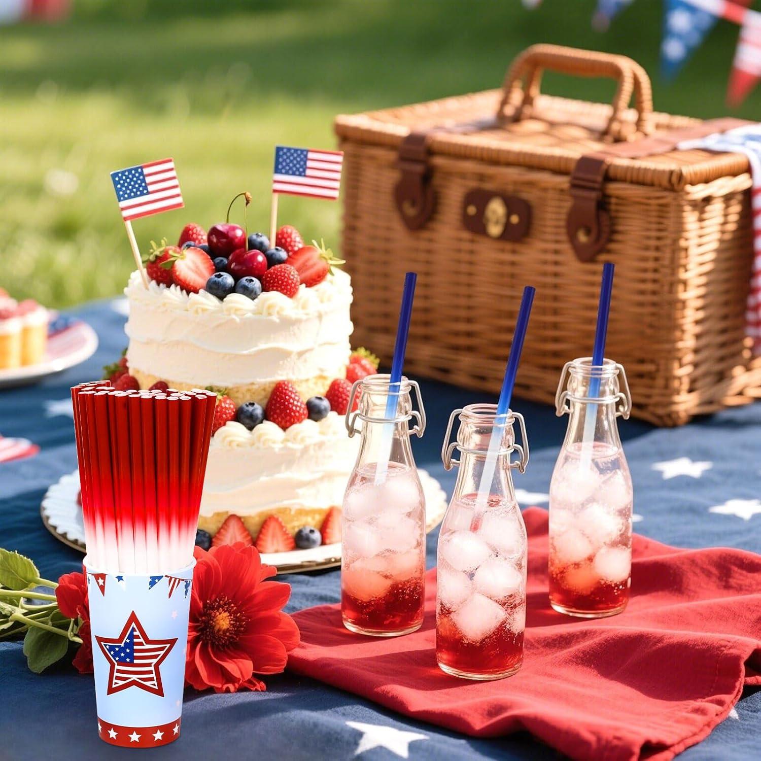 Popotes Reutilizables JANYUN 30 Pcs 23 cm Patrióticos 4 de Julio