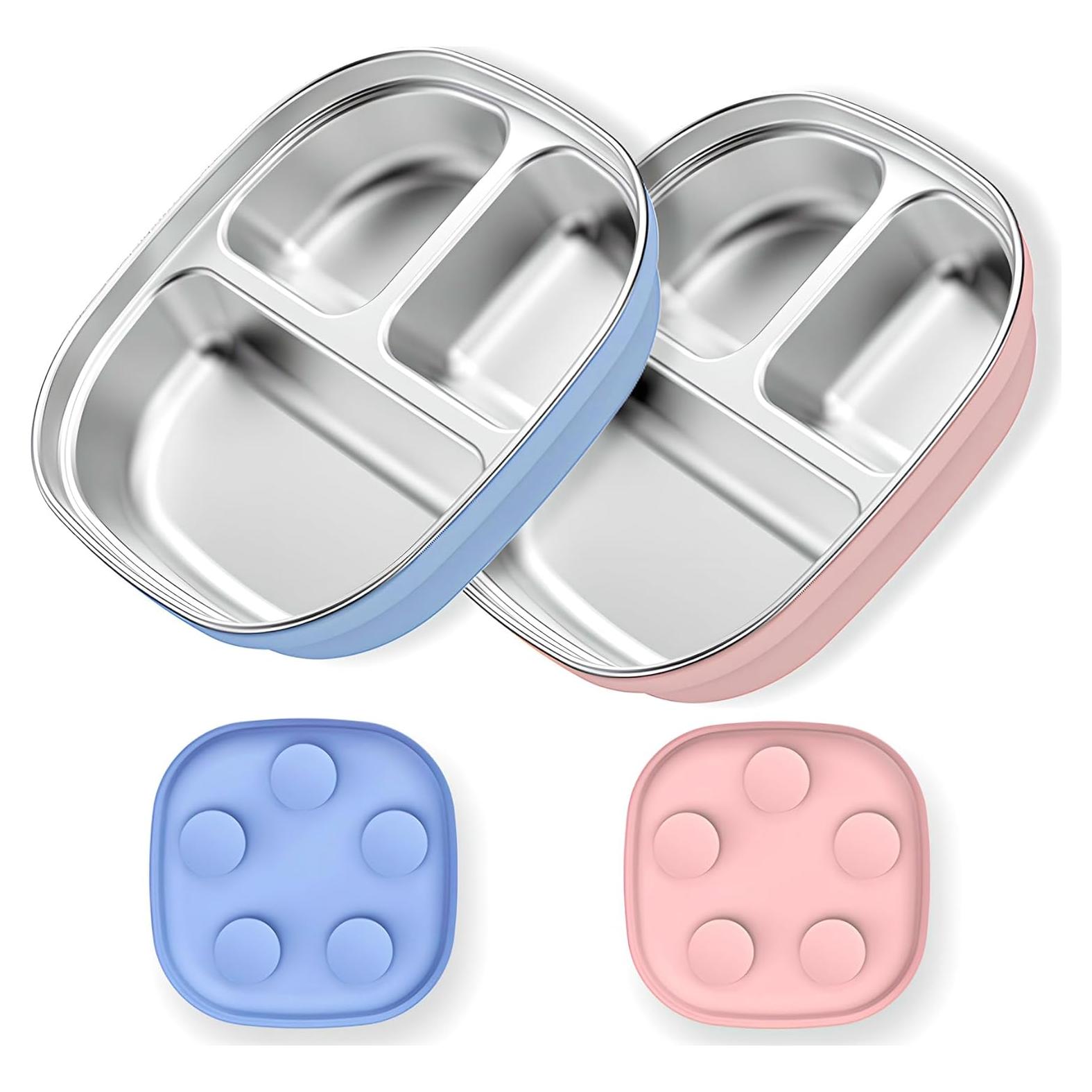 Platos de Acero Inoxidable para Niños TAOceeXI 2-pack Antideslizantes