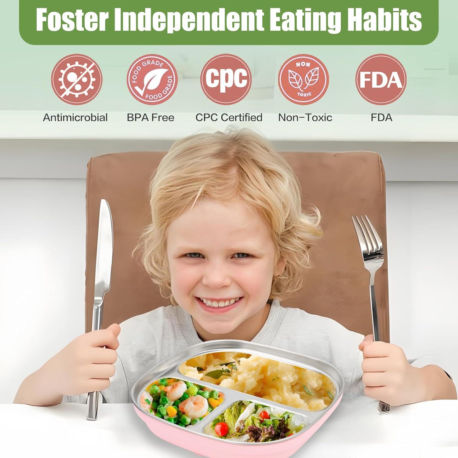 Platos de Acero Inoxidable para Niños TAOceeXI 2-pack Antideslizantes