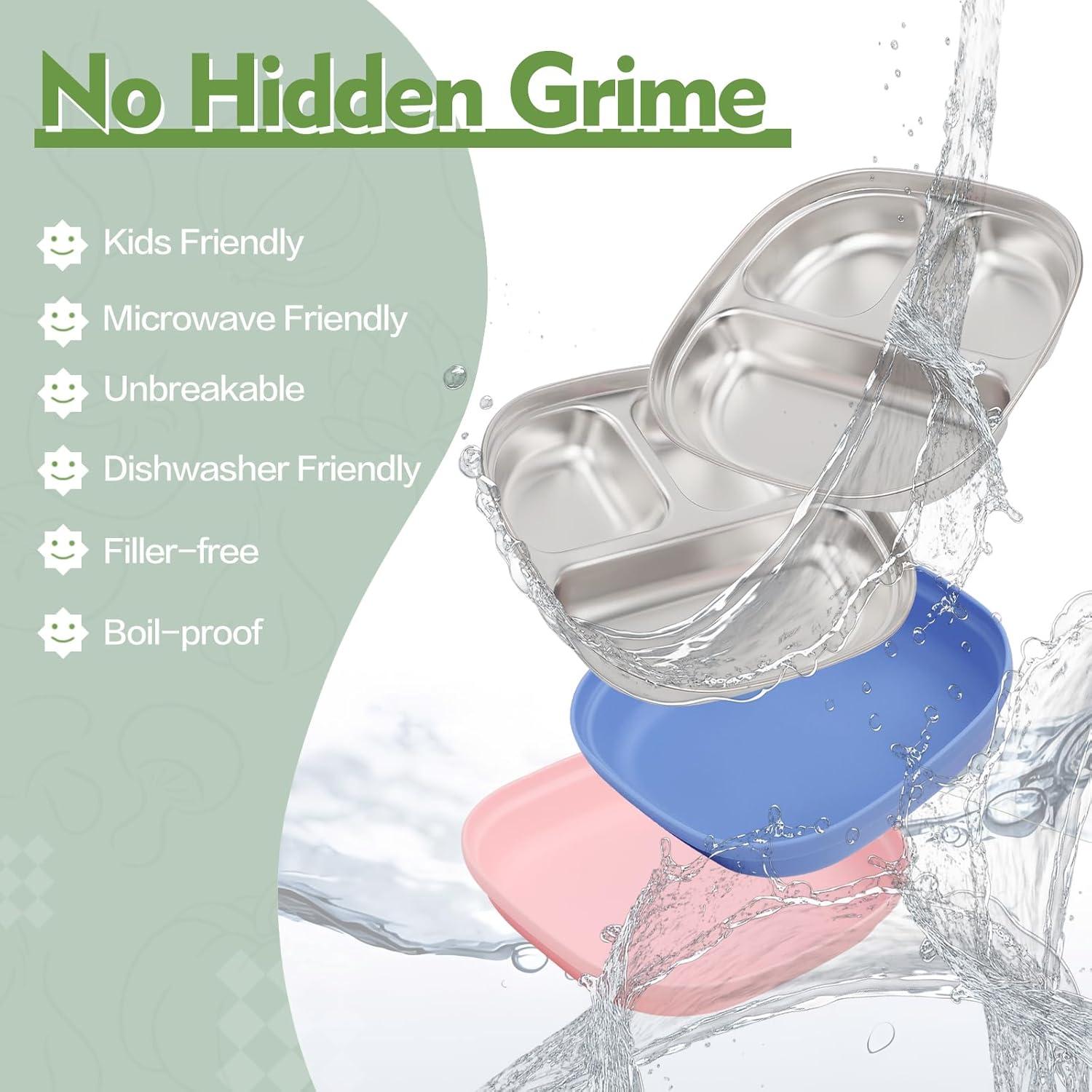 Platos de Acero Inoxidable para Niños TAOceeXI 2-pack Antideslizantes