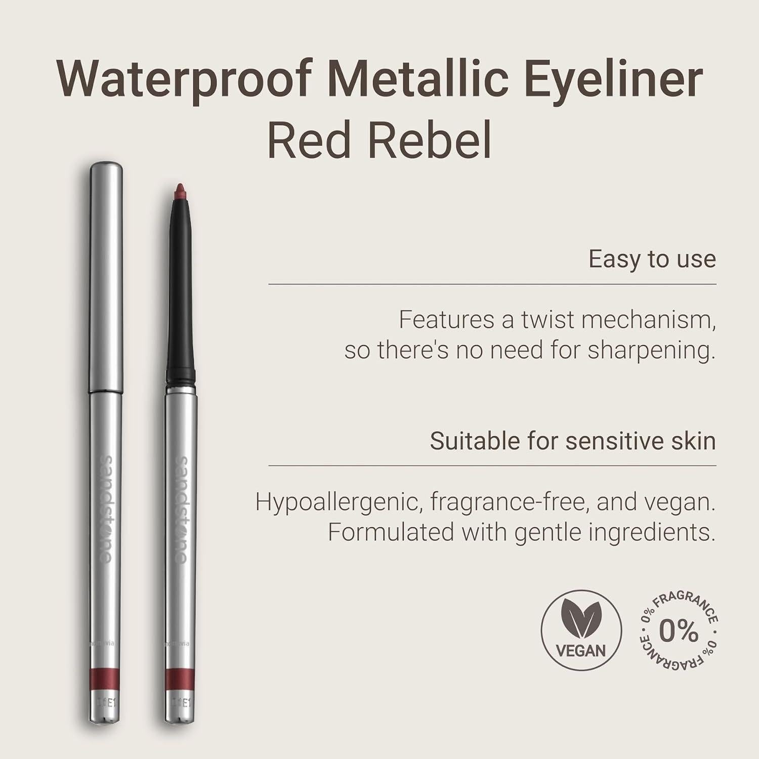 Lápiz de Eyeliner Hipoalergénico Impermeable Sandstone Rojo