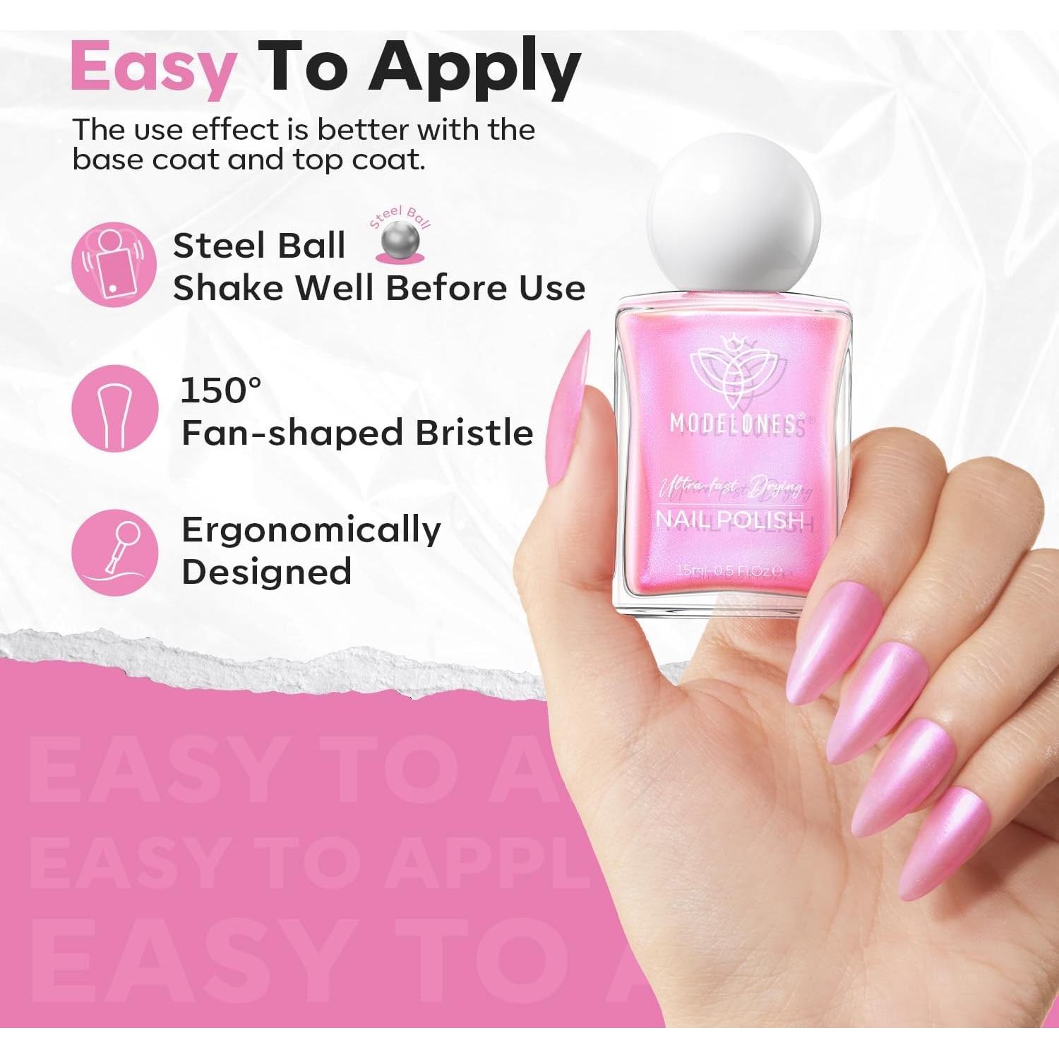 Esmalte de Uñas Rosa Brillante Modelones 15ml Secado Rápido