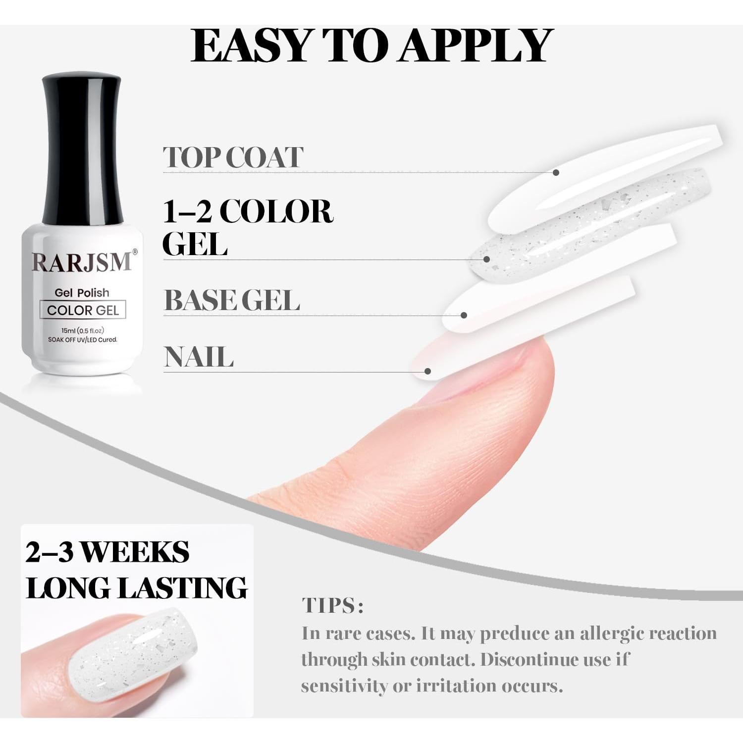 Esmalte de Uñas en Gel RARJSM Glitter Blanco Lechoso 15ml