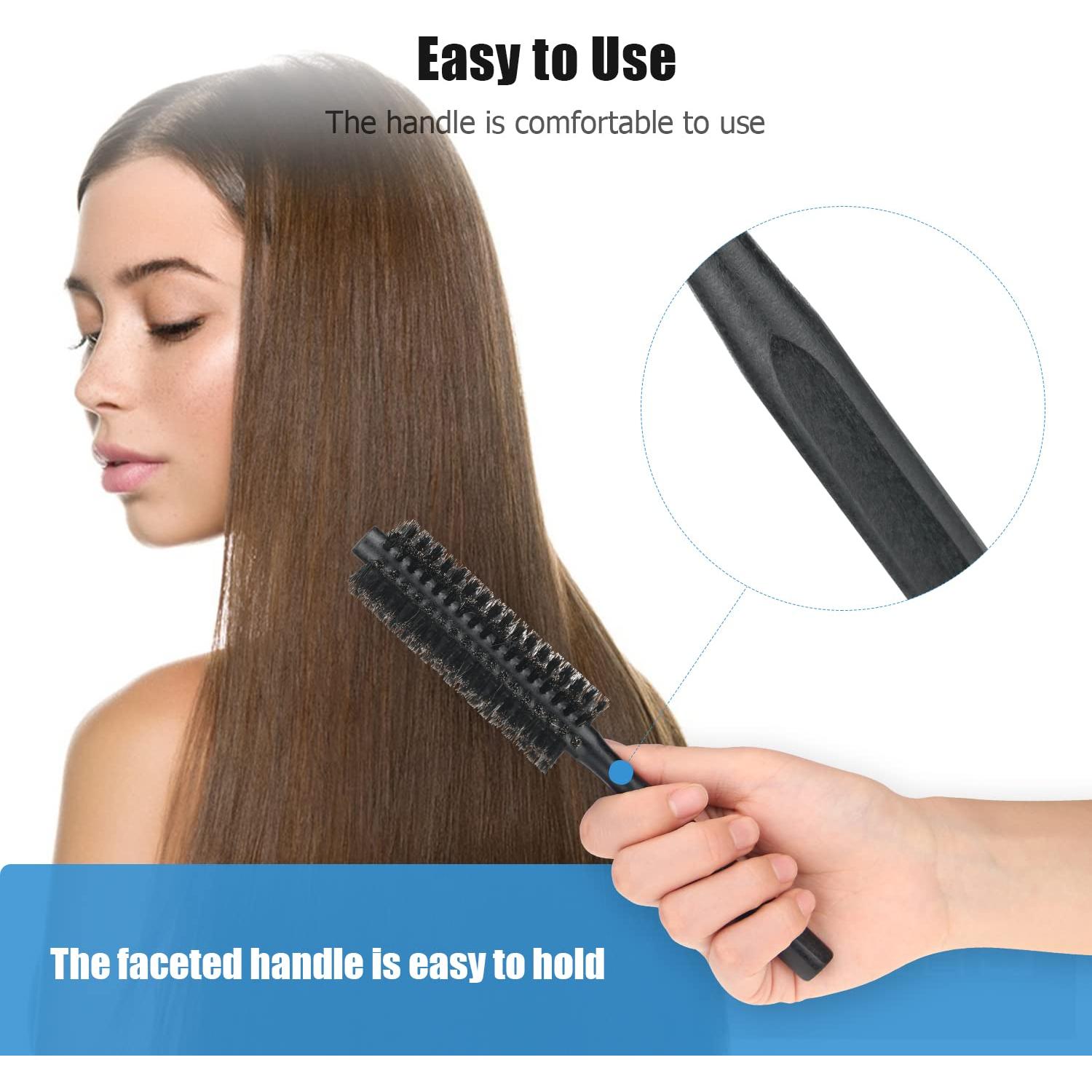 Cepillo Redondo Mini Ancable con Cerdas de Jabalí Natural - Negro