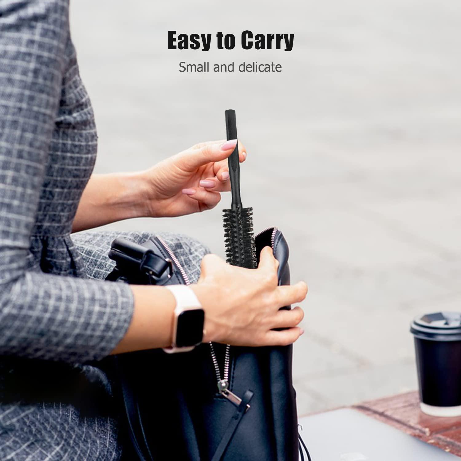 Cepillo Redondo Mini Ancable con Cerdas de Jabalí Natural - Negro