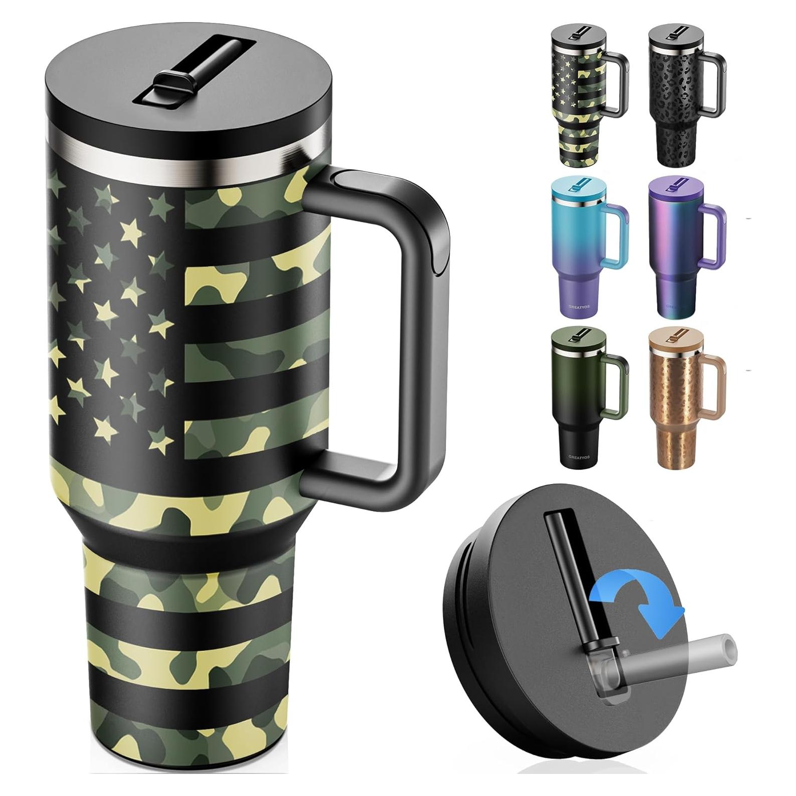 Taza aislada 40 oz Greatyos con popote plegable camuflaje