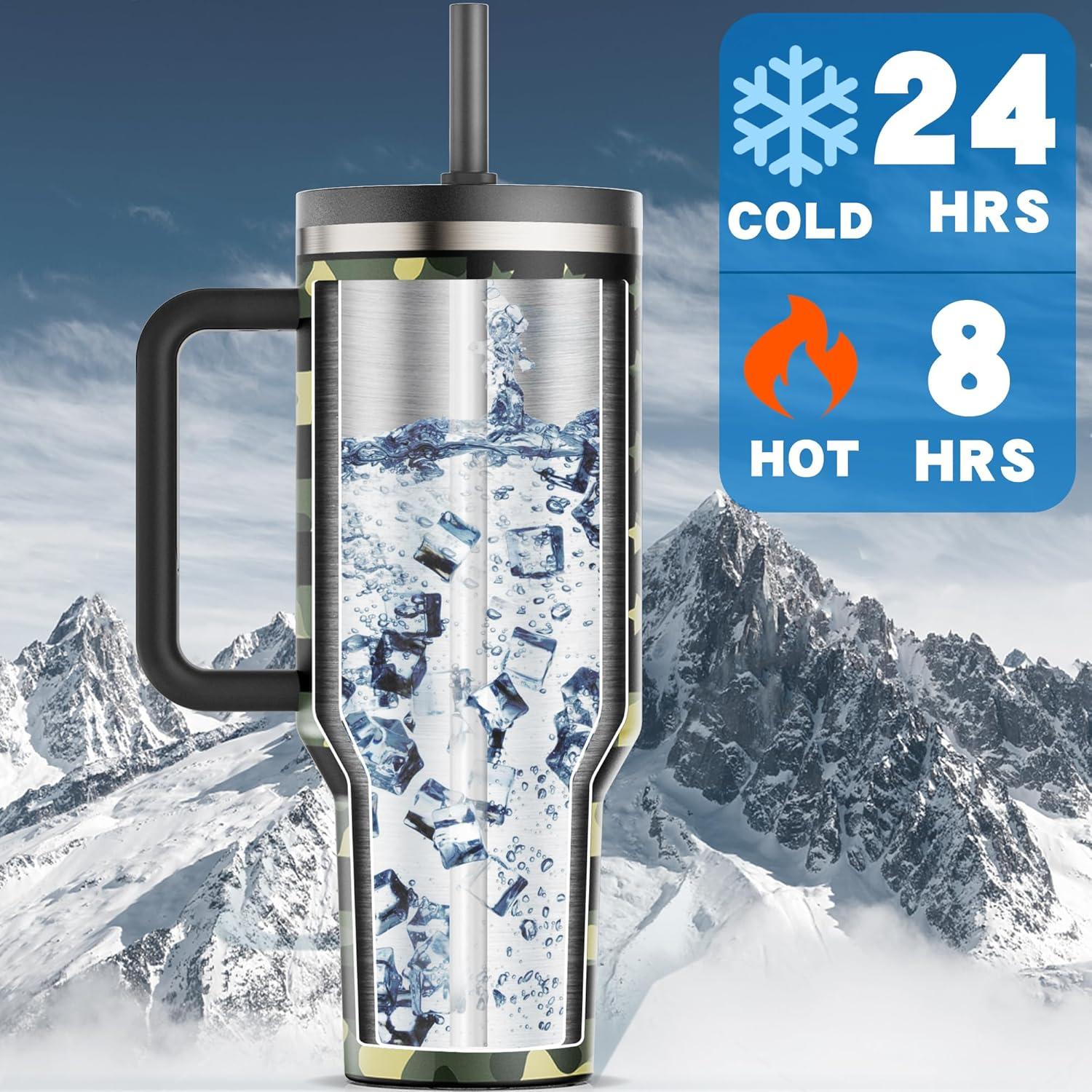 Taza aislada 40 oz Greatyos con popote plegable camuflaje