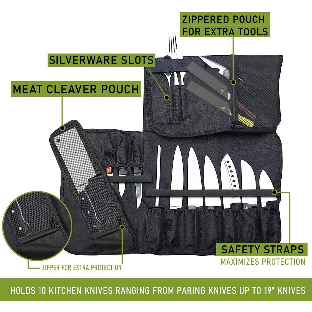 Bolsa de cuchillos para chefs EVERPRIDE negra - Sostiene 10 cuchillos