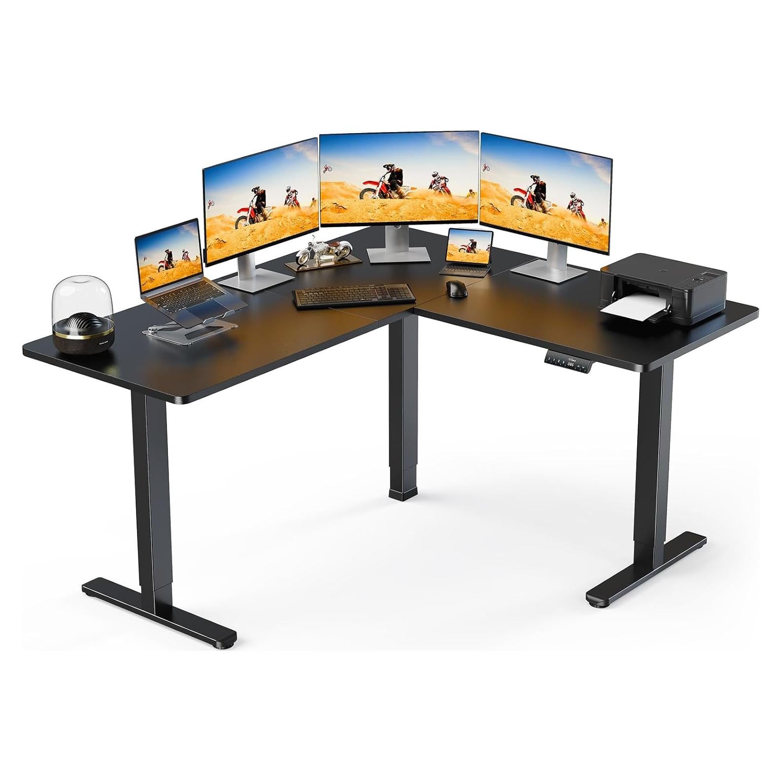 ErGear L Shaped Standing Desk, 63" x 55" Electric Height Adjustable Sit Stand up Desk, Corner Computer Table for Home Office, Interchangeable Installation of Left and Right, Black