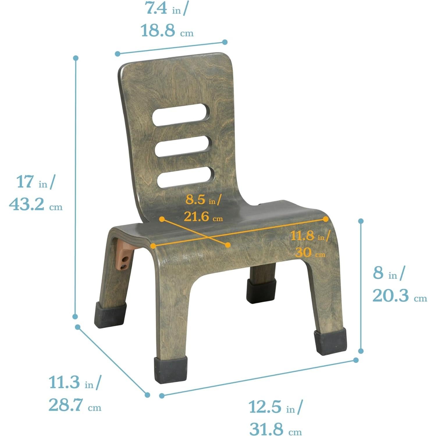 Silla de Madera Curvada ECR4Kids - Paquete de 2 - Gris
