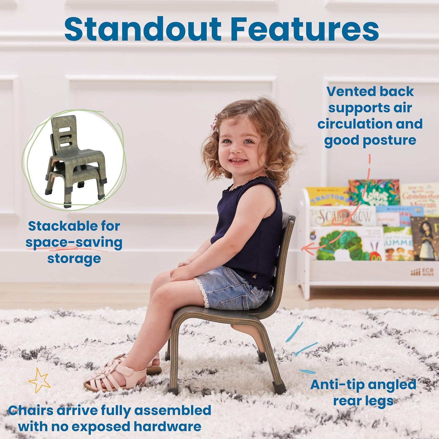 Silla de Madera Curvada ECR4Kids - Paquete de 2 - Gris