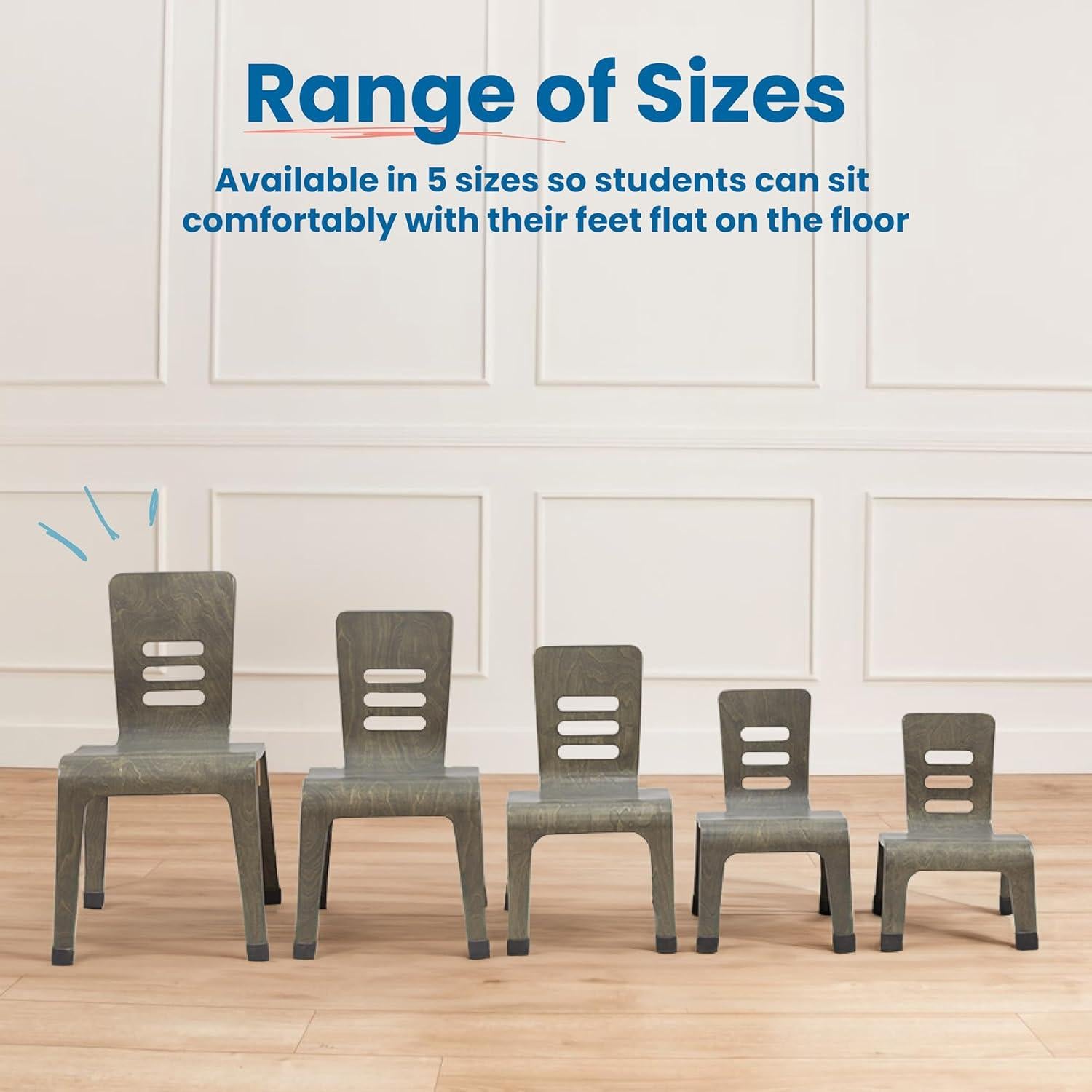 Silla de Madera Curvada ECR4Kids - Paquete de 2 - Gris