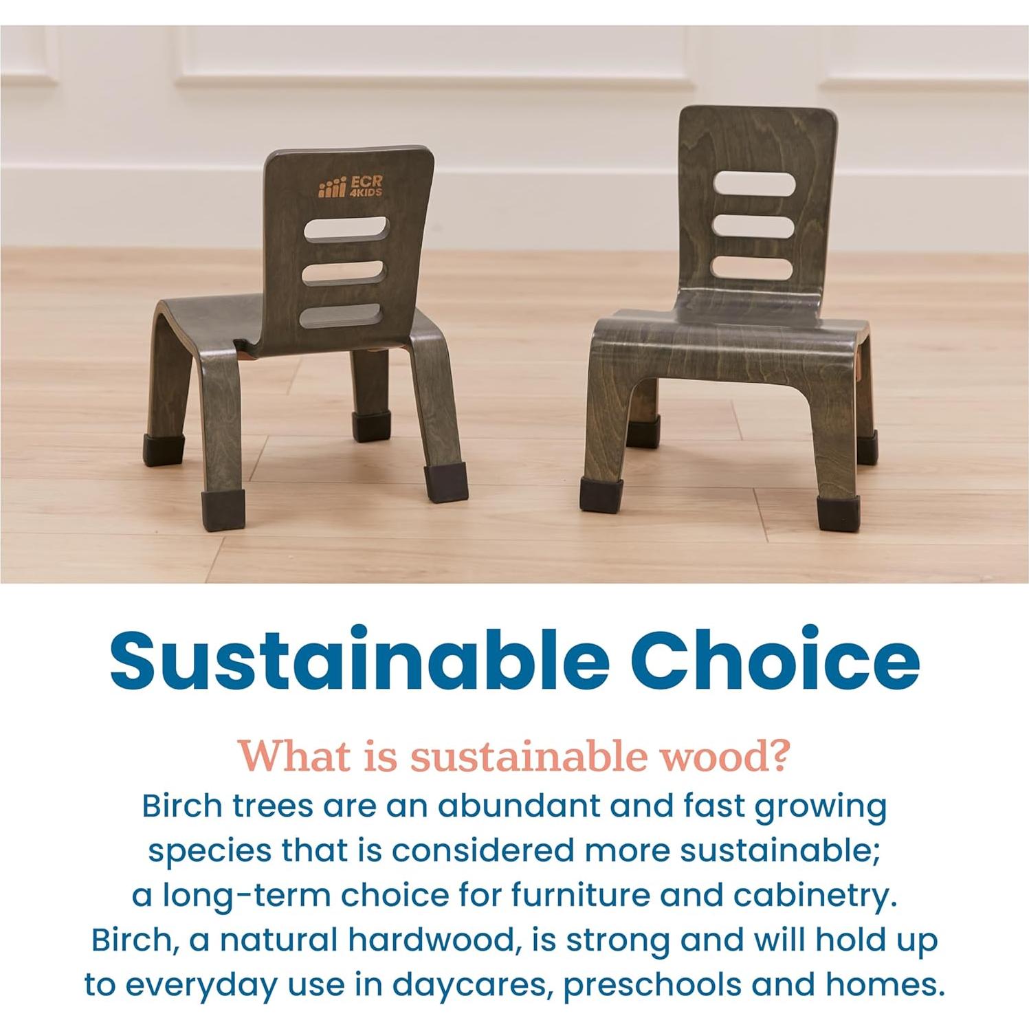 Silla de Madera Curvada ECR4Kids - Paquete de 2 - Gris