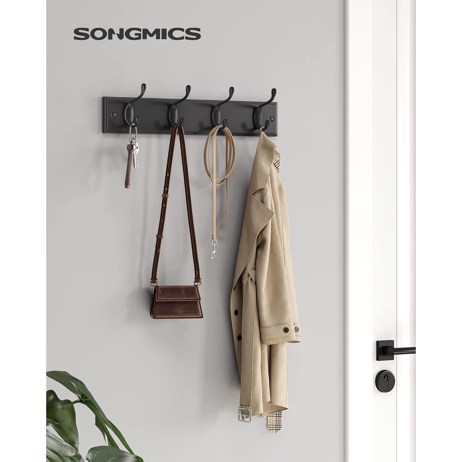 Perchero de Pared SONGMICS Negro con 4 Ganchos Dobles