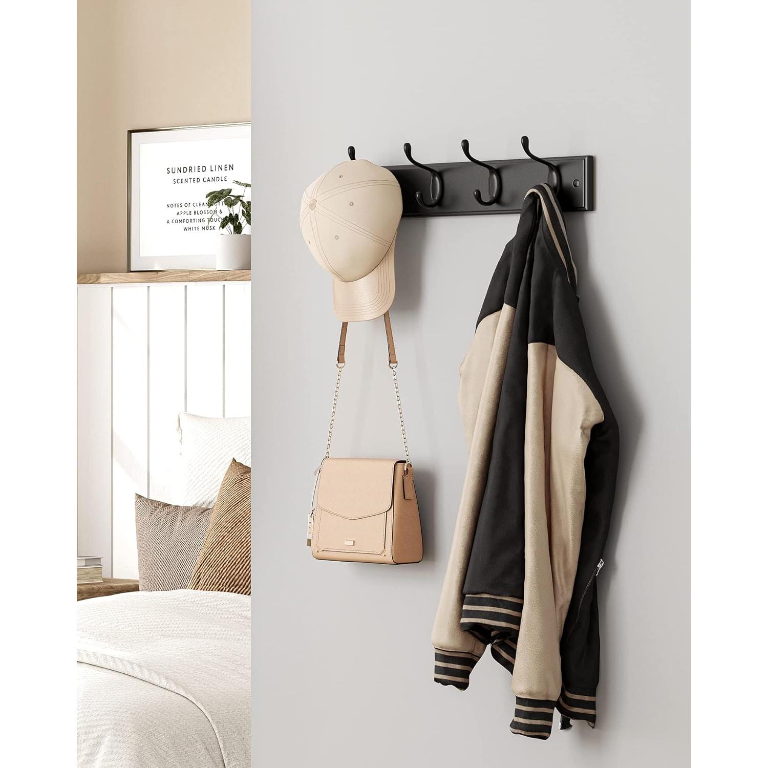 Perchero de Pared SONGMICS Negro con 4 Ganchos Dobles